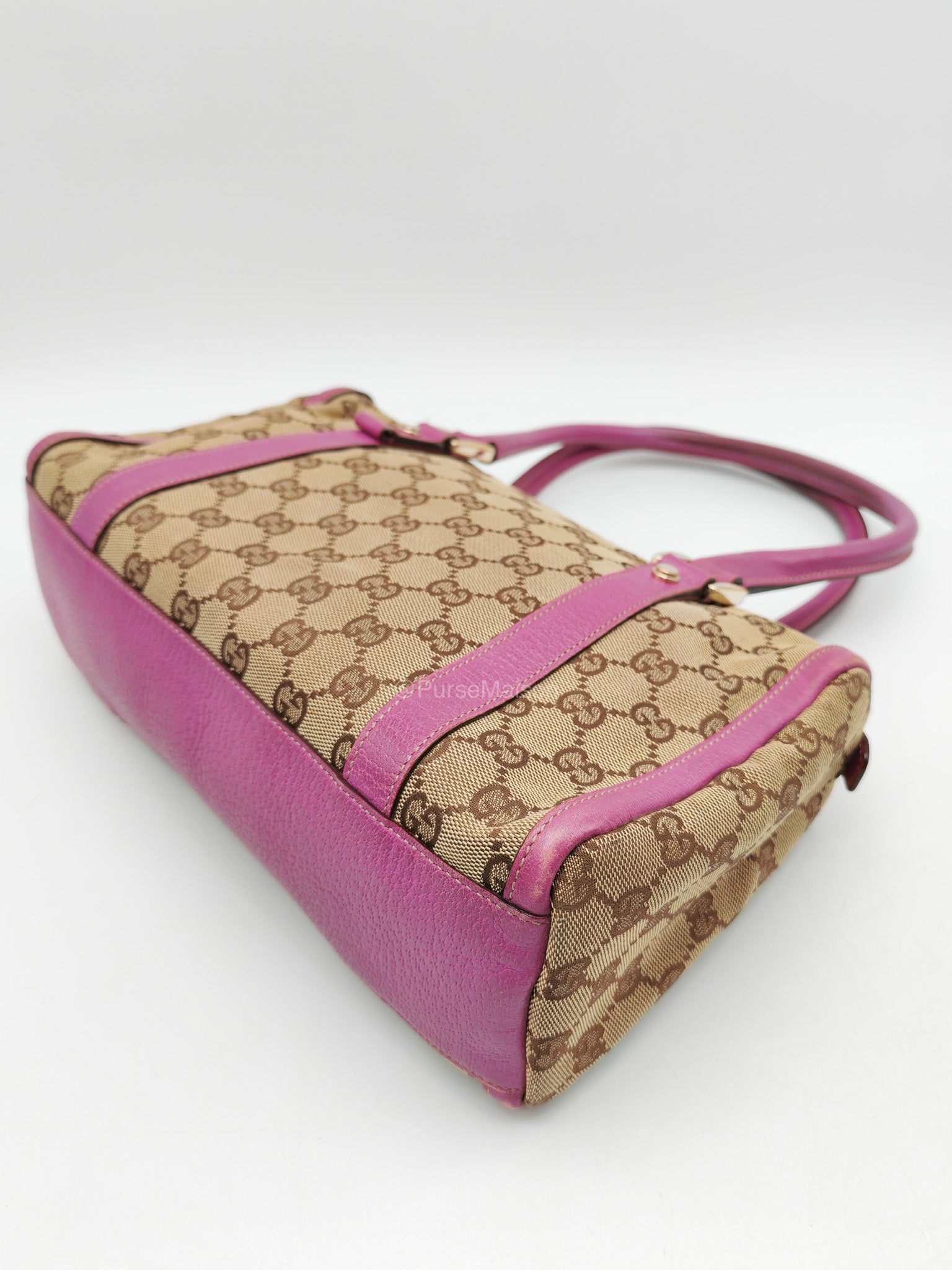 Gucci Abbey Boston Handbag in Pink GG Monogram Canvas and Light Gold Hardware