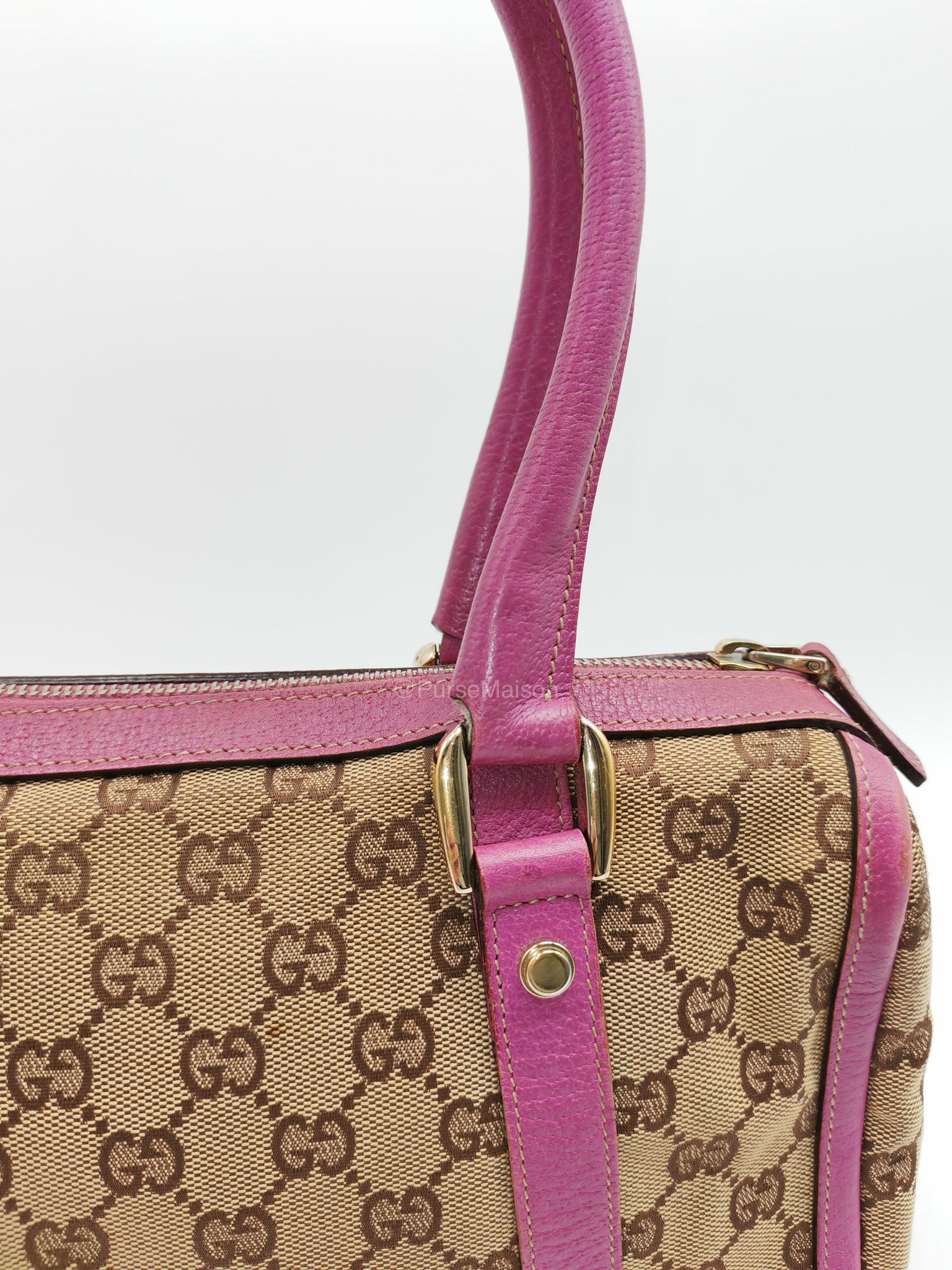 Gucci Abbey Boston Handbag in Pink GG Monogram Canvas and Light Gold Hardware