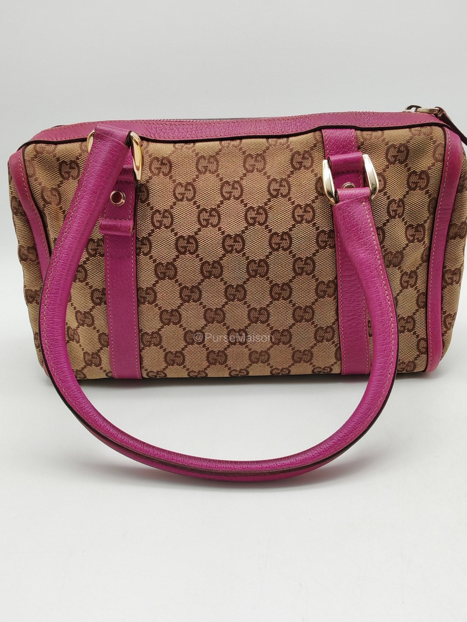 Gucci Abbey Boston Handbag in Pink GG Monogram Canvas and Light Gold Hardware