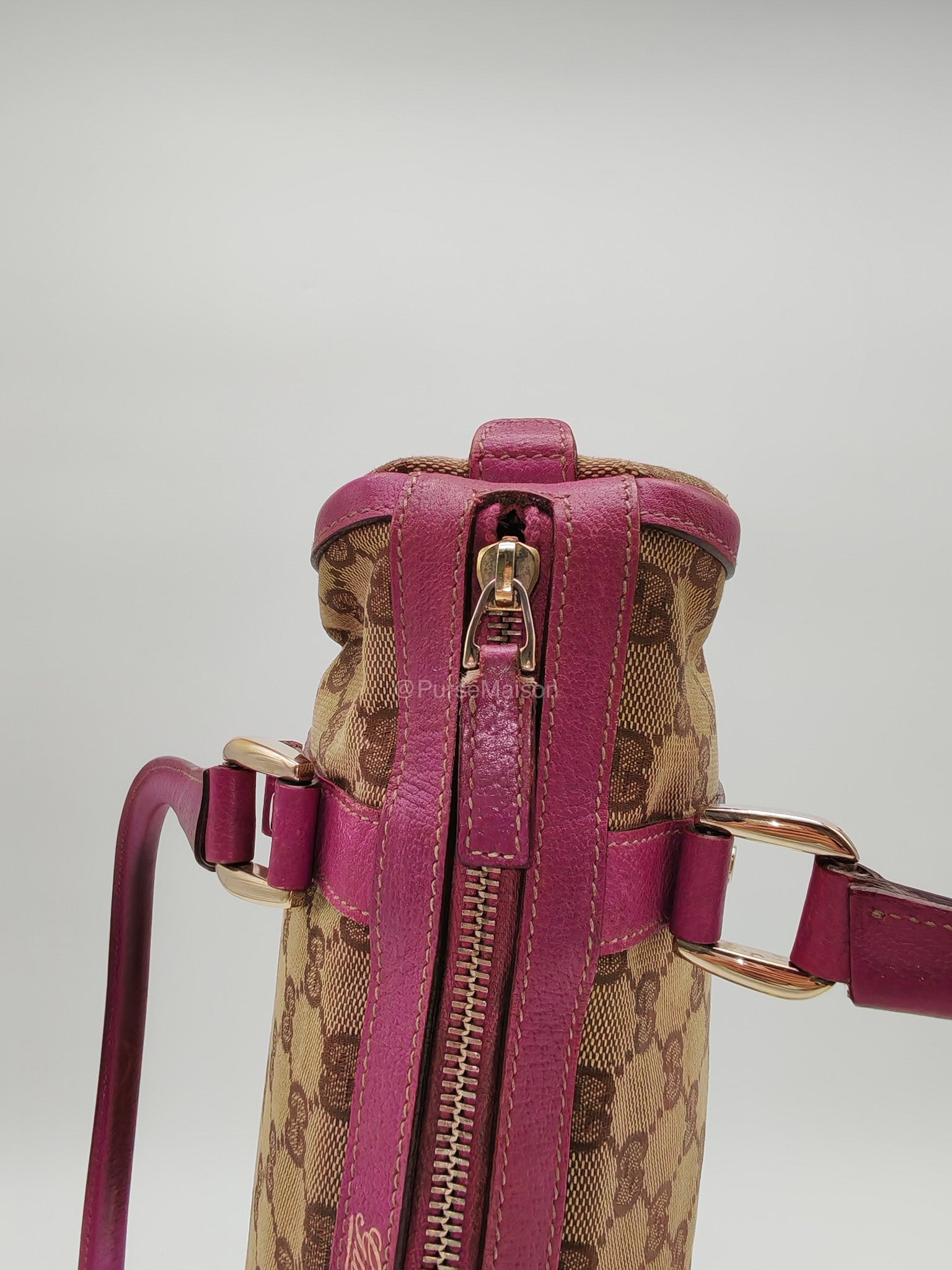 Gucci Abbey Boston Handbag in Pink GG Monogram Canvas and Light Gold Hardware
