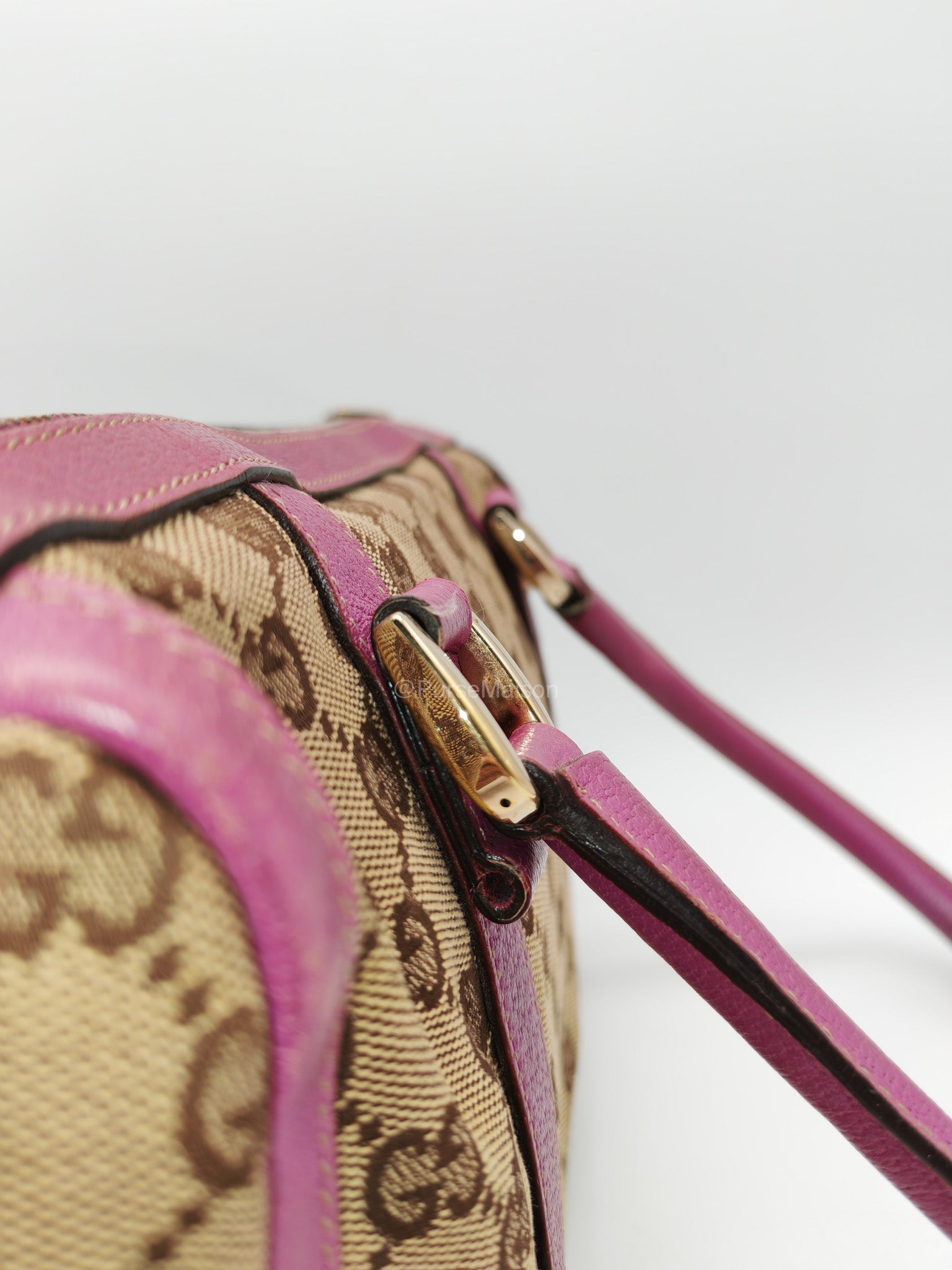 Gucci Abbey Boston Handbag in Pink GG Monogram Canvas and Light Gold Hardware