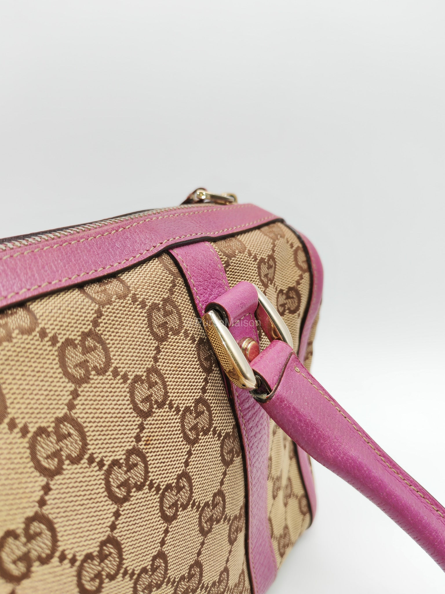 Gucci Abbey Boston Handbag in Pink GG Monogram Canvas and Light Gold Hardware