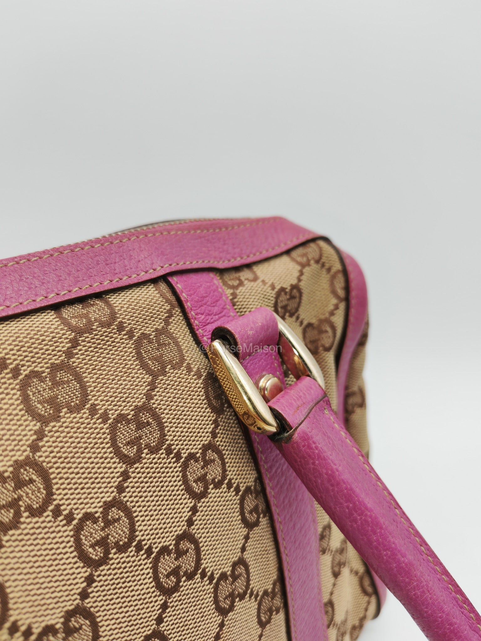 Gucci Abbey Boston Handbag in Pink GG Monogram Canvas and Light Gold Hardware