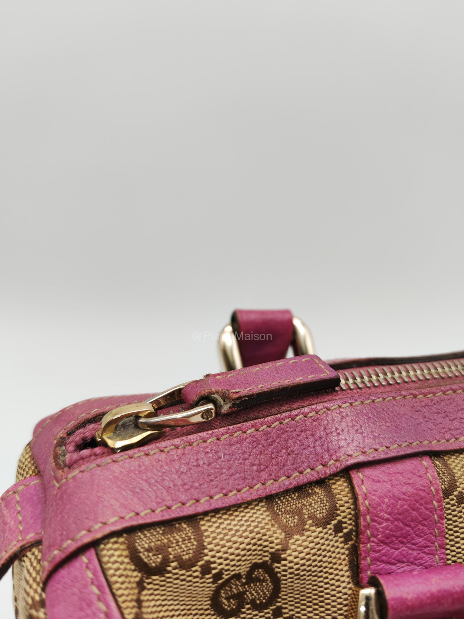 Gucci Abbey Boston Handbag in Pink GG Monogram Canvas and Light Gold Hardware