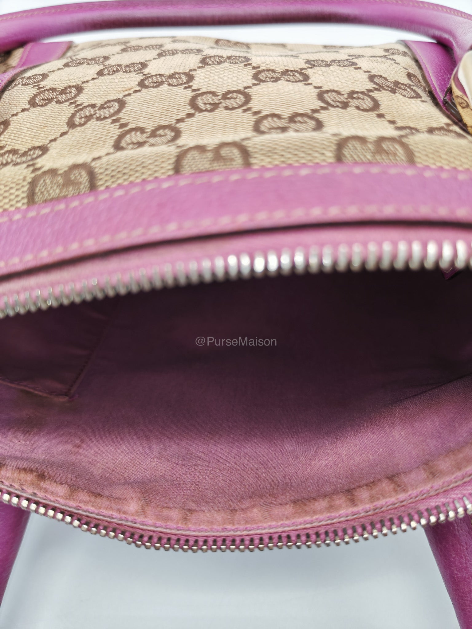 Gucci Abbey Boston Handbag in Pink GG Monogram Canvas and Light Gold Hardware