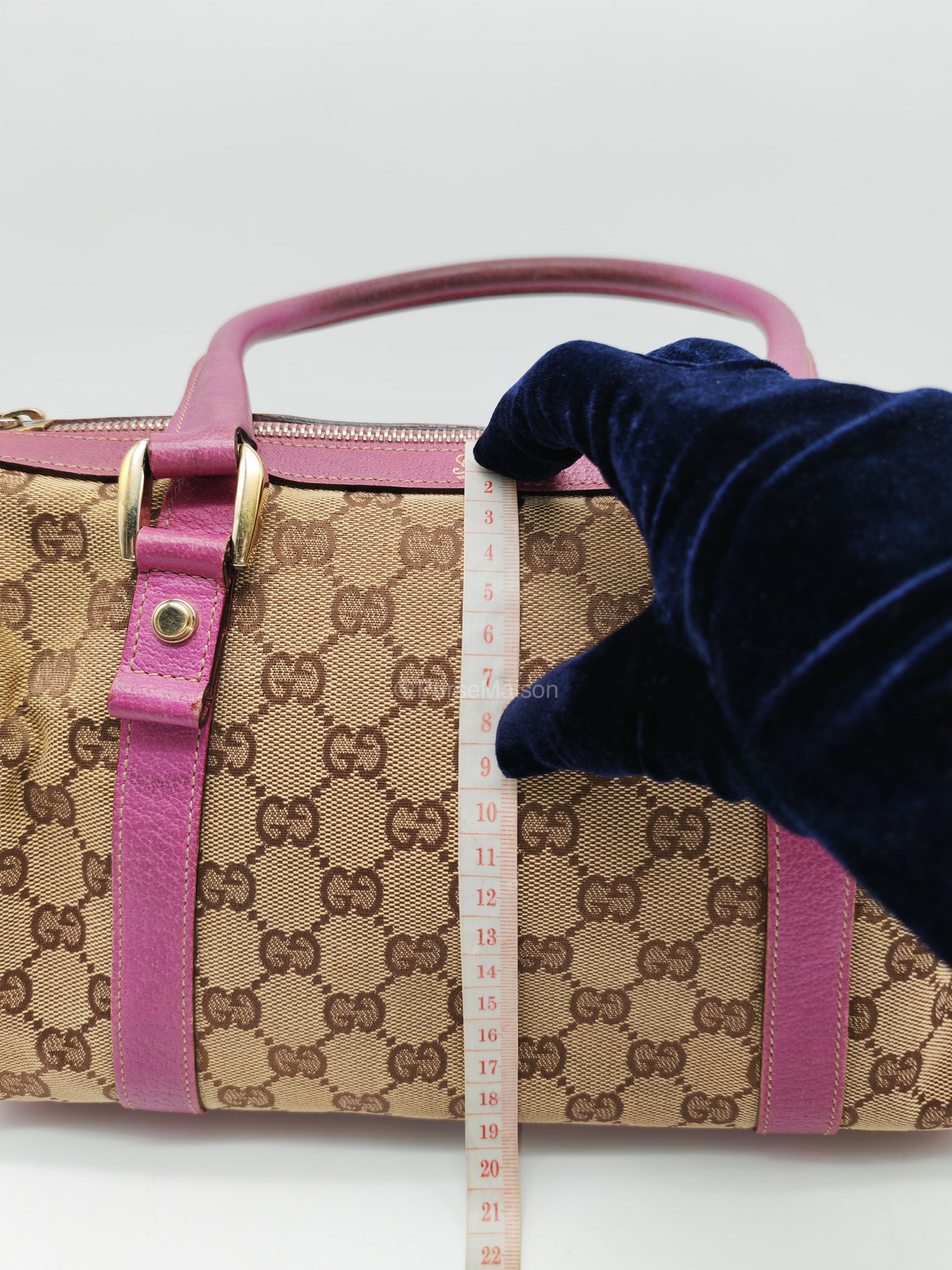 Gucci Abbey Boston Handbag in Pink GG Monogram Canvas and Light Gold Hardware