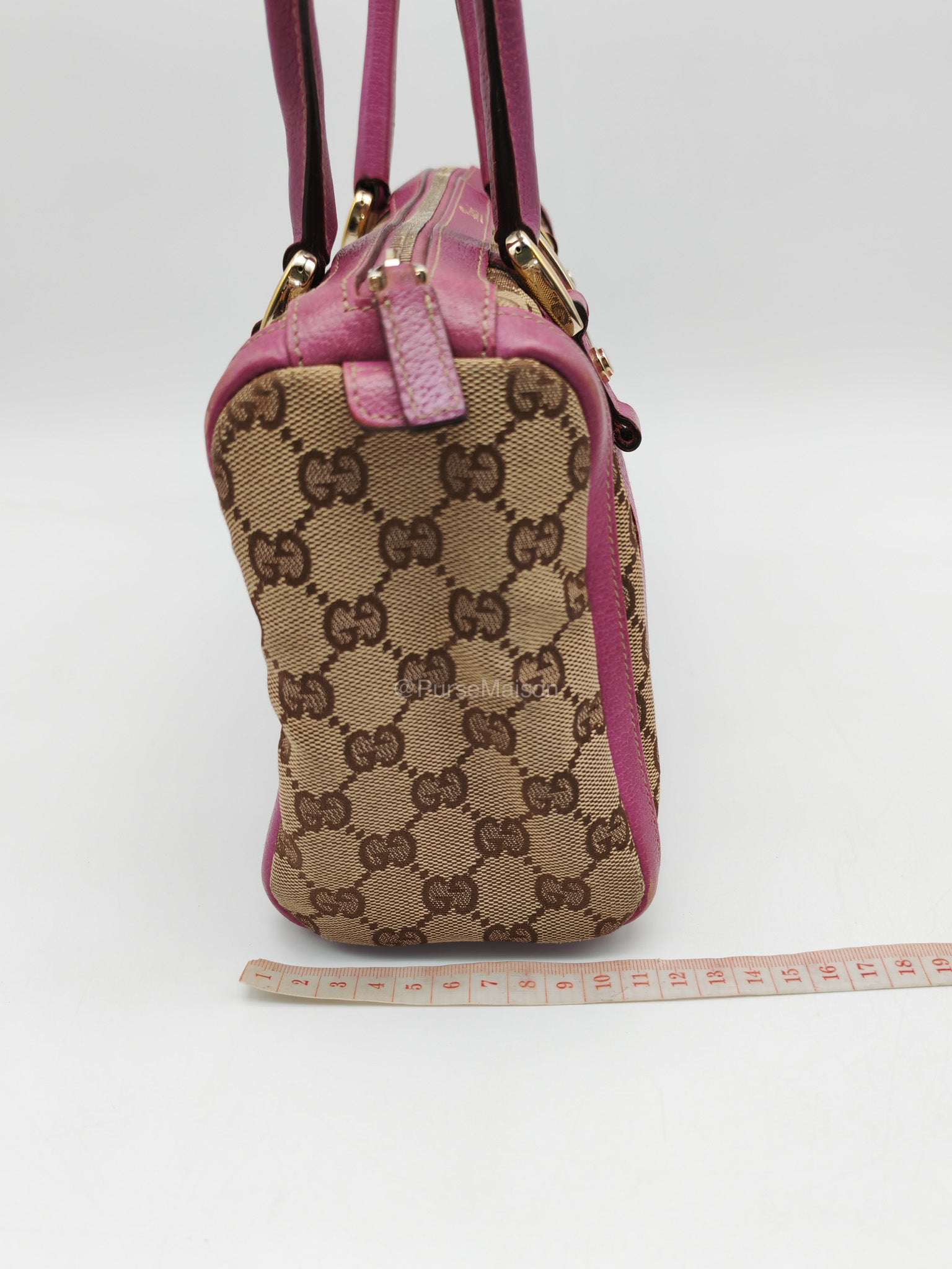 Gucci Abbey Boston Handbag in Pink GG Monogram Canvas and Light Gold Hardware