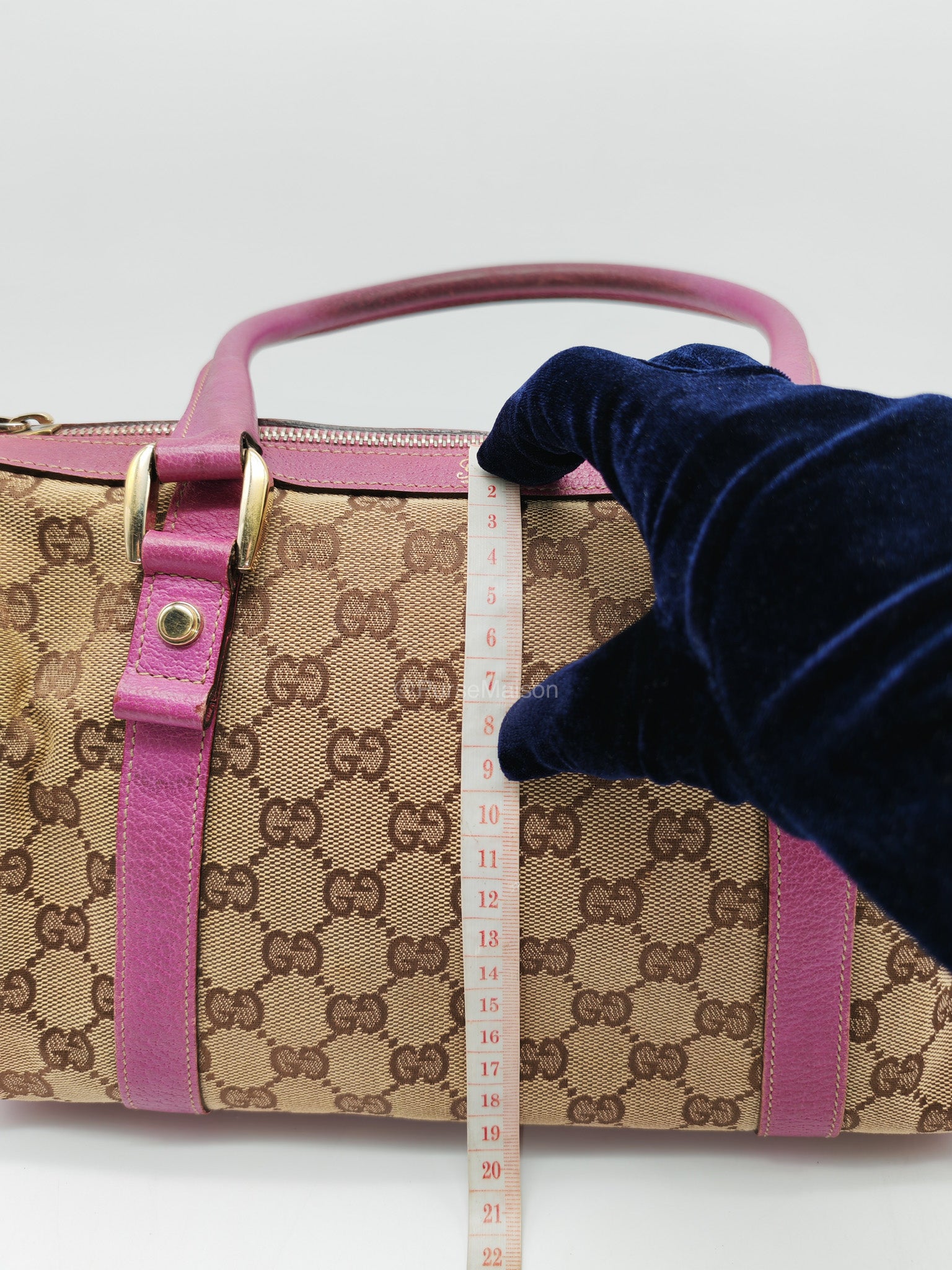Gucci Abbey Boston Handbag in Pink GG Monogram Canvas and Light Gold Hardware