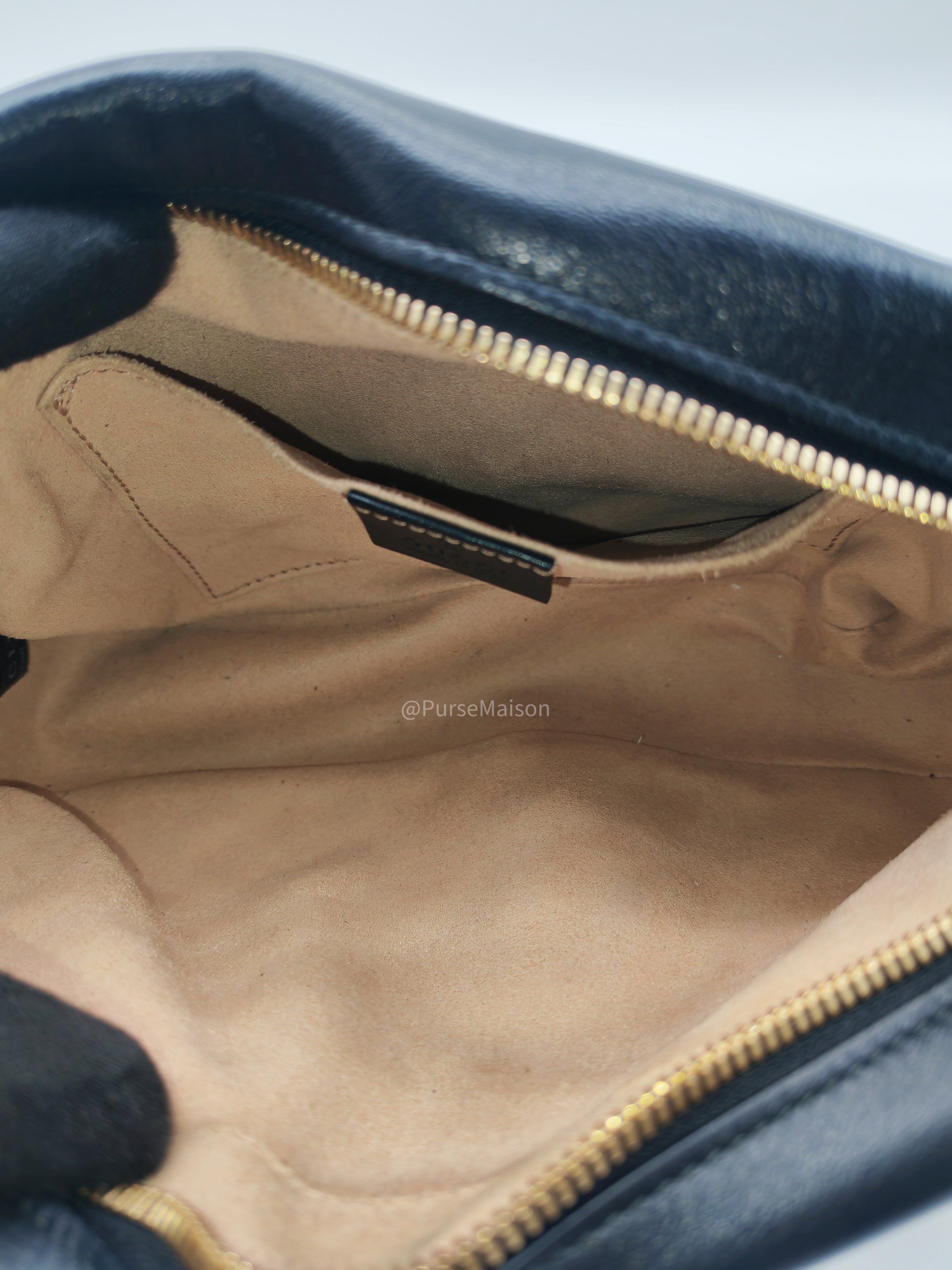Gucci GG Marmont Camera Bag Small in Diagonal Monogram Matelasse Canvas and Gold Hardware