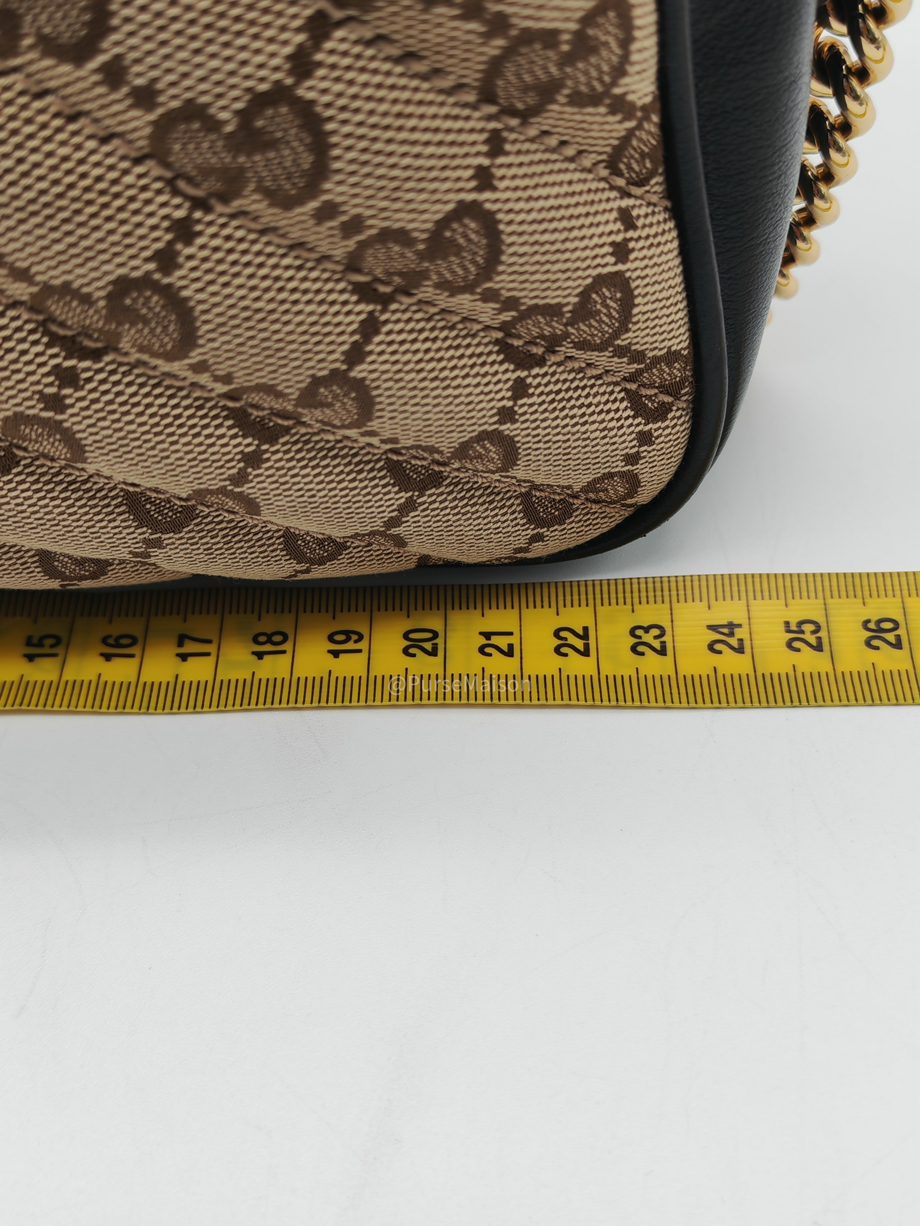 Gucci GG Marmont Camera Bag Small in Diagonal Monogram Matelasse Canvas and Gold Hardware
