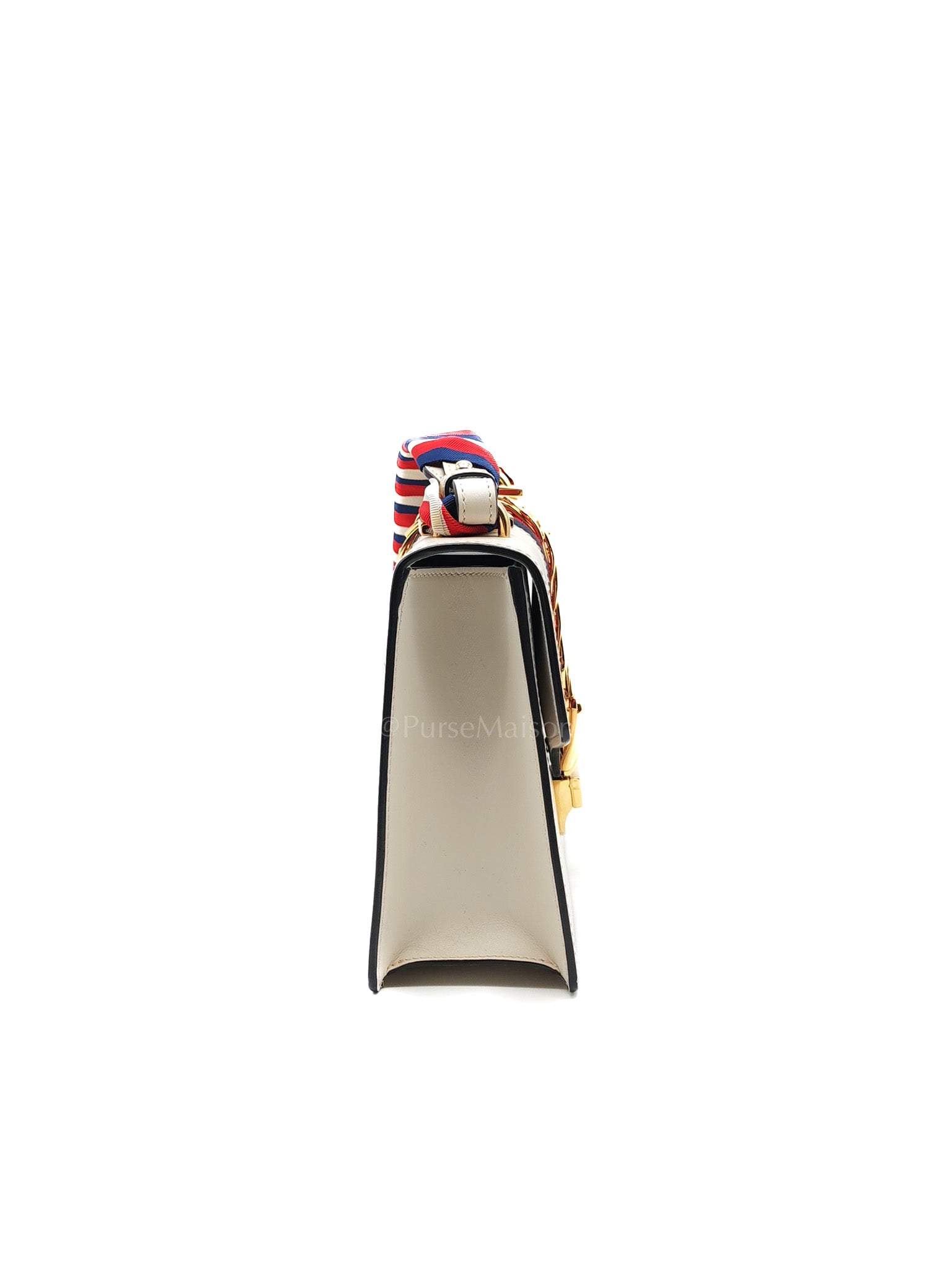 Gucci Sylvie Shoulder Bag in Off White Smooth Calfskin Leather