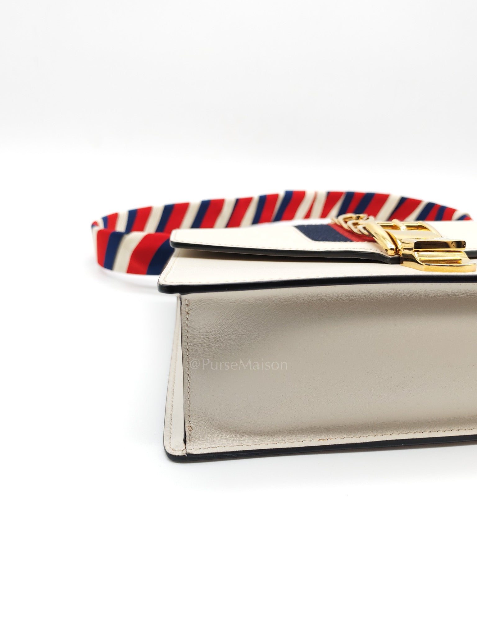 Gucci Sylvie Shoulder Bag in Off White Smooth Calfskin Leather