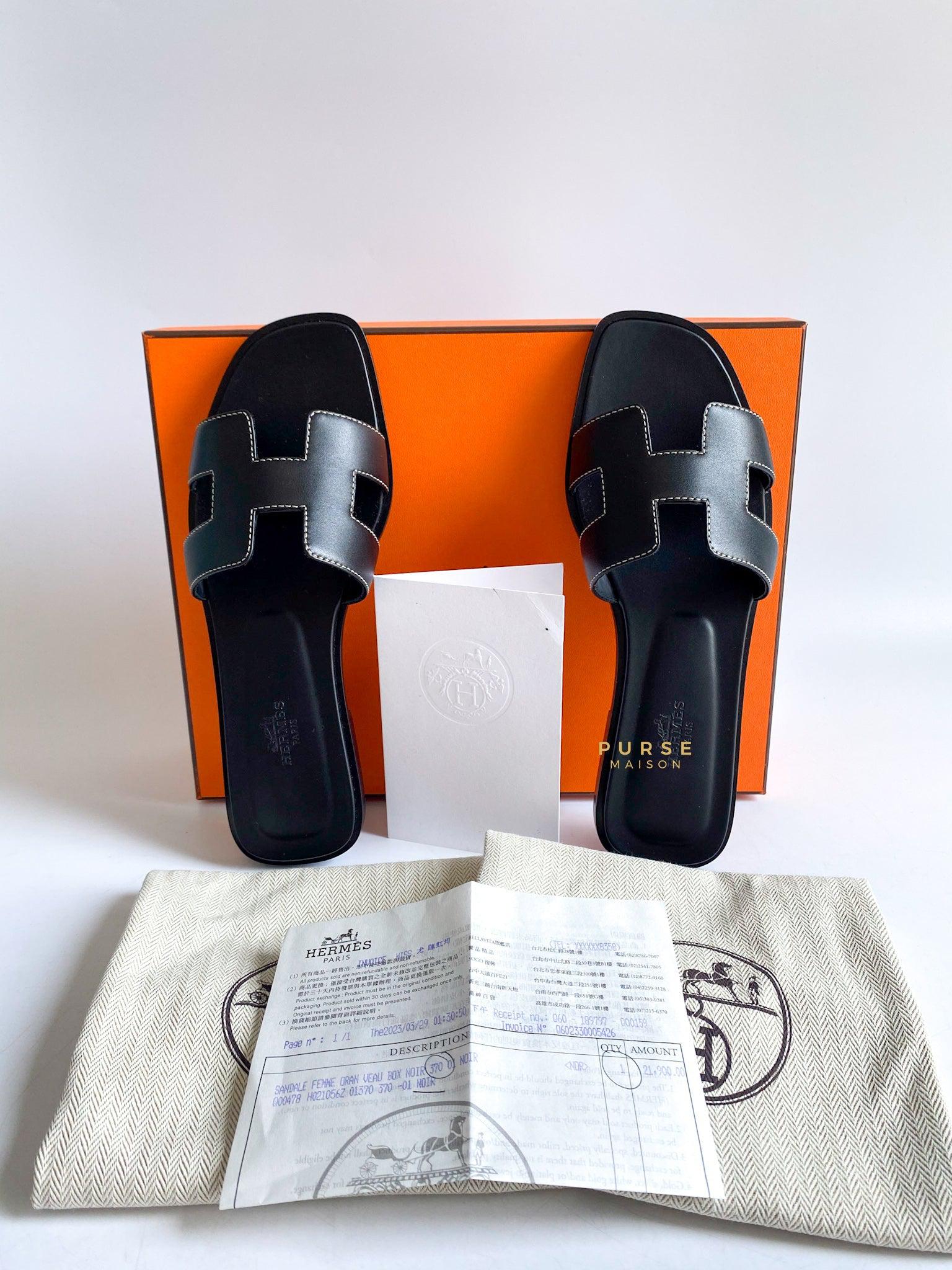 Hermes Oran Black Sandals Size 37 EU (24 cm)