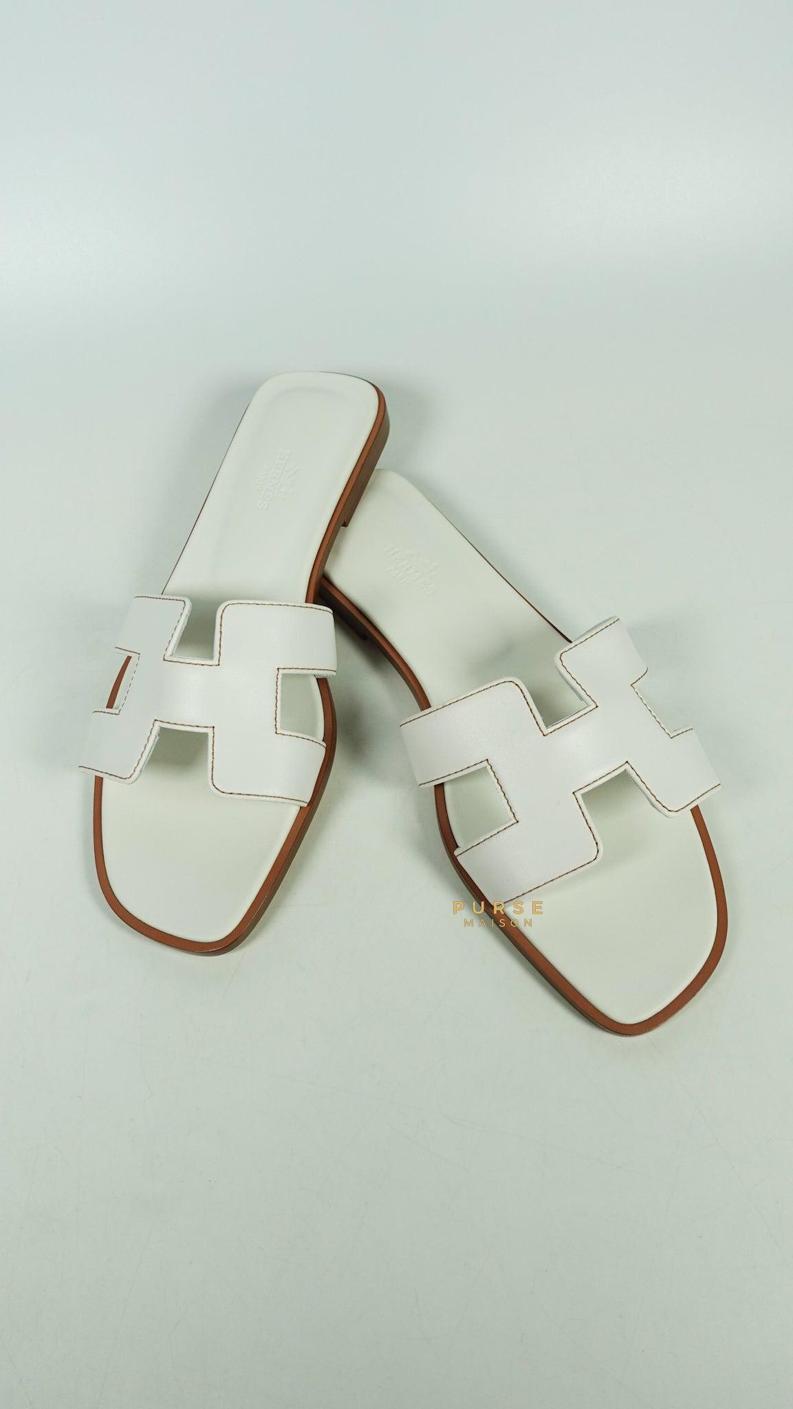 Hermes Oran Sandals White Size 38 (24cm)