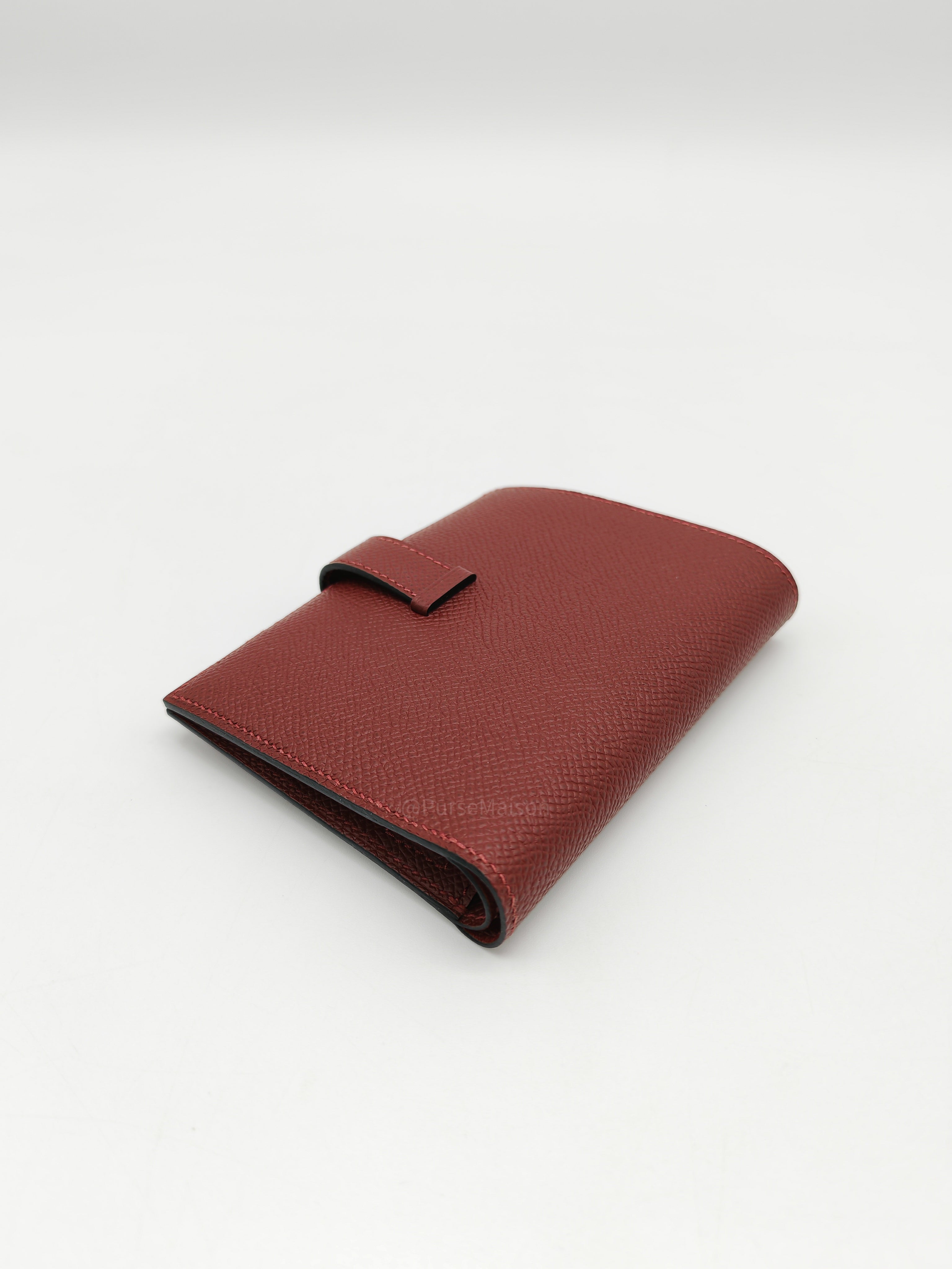 Hermes Bearn Compact Wallet in Rouge Epsom Leather and Palladium Hardware Stamp W (2024)