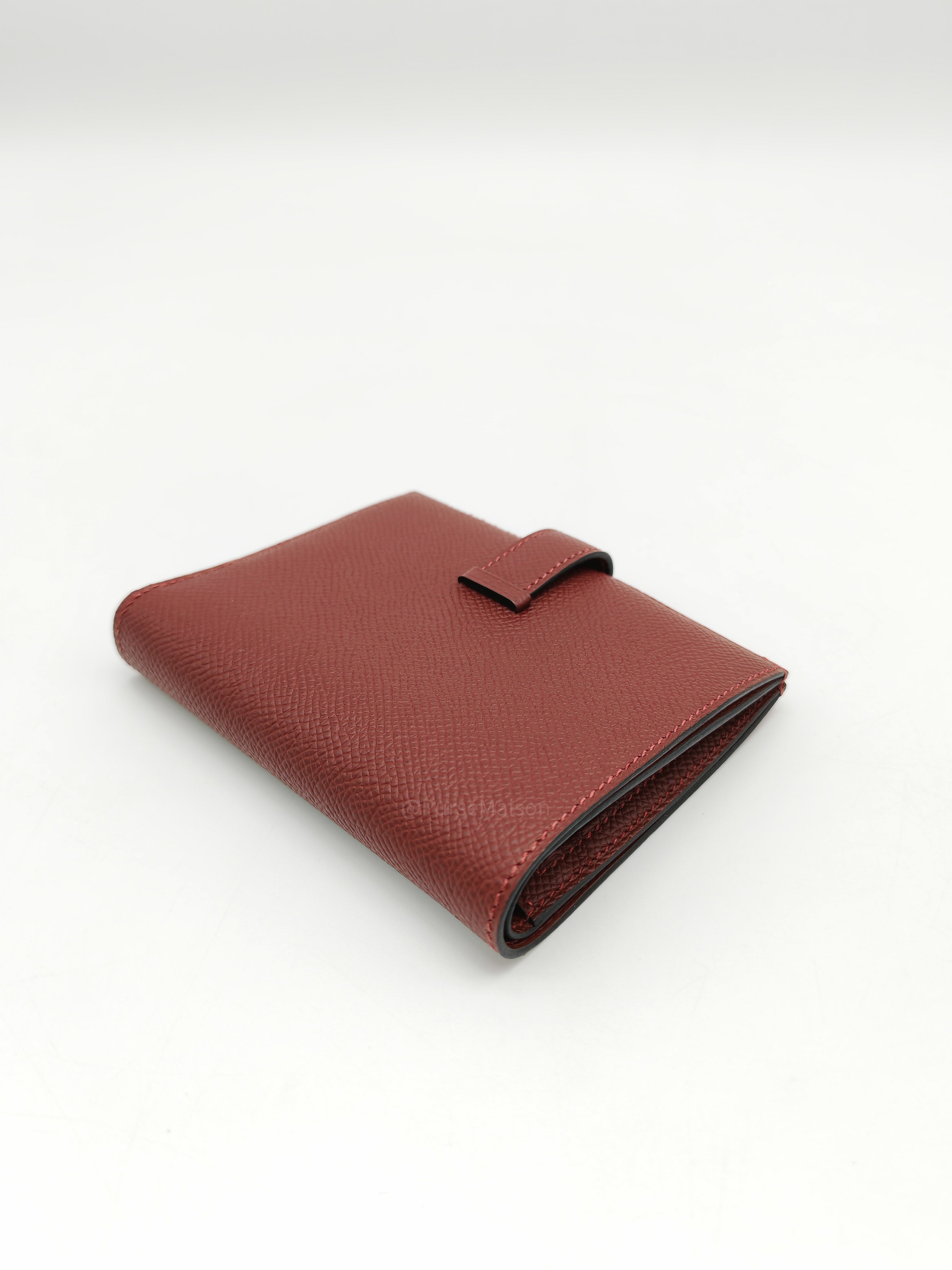 Hermes Bearn Compact Wallet in Rouge Epsom Leather and Palladium Hardware Stamp W (2024)