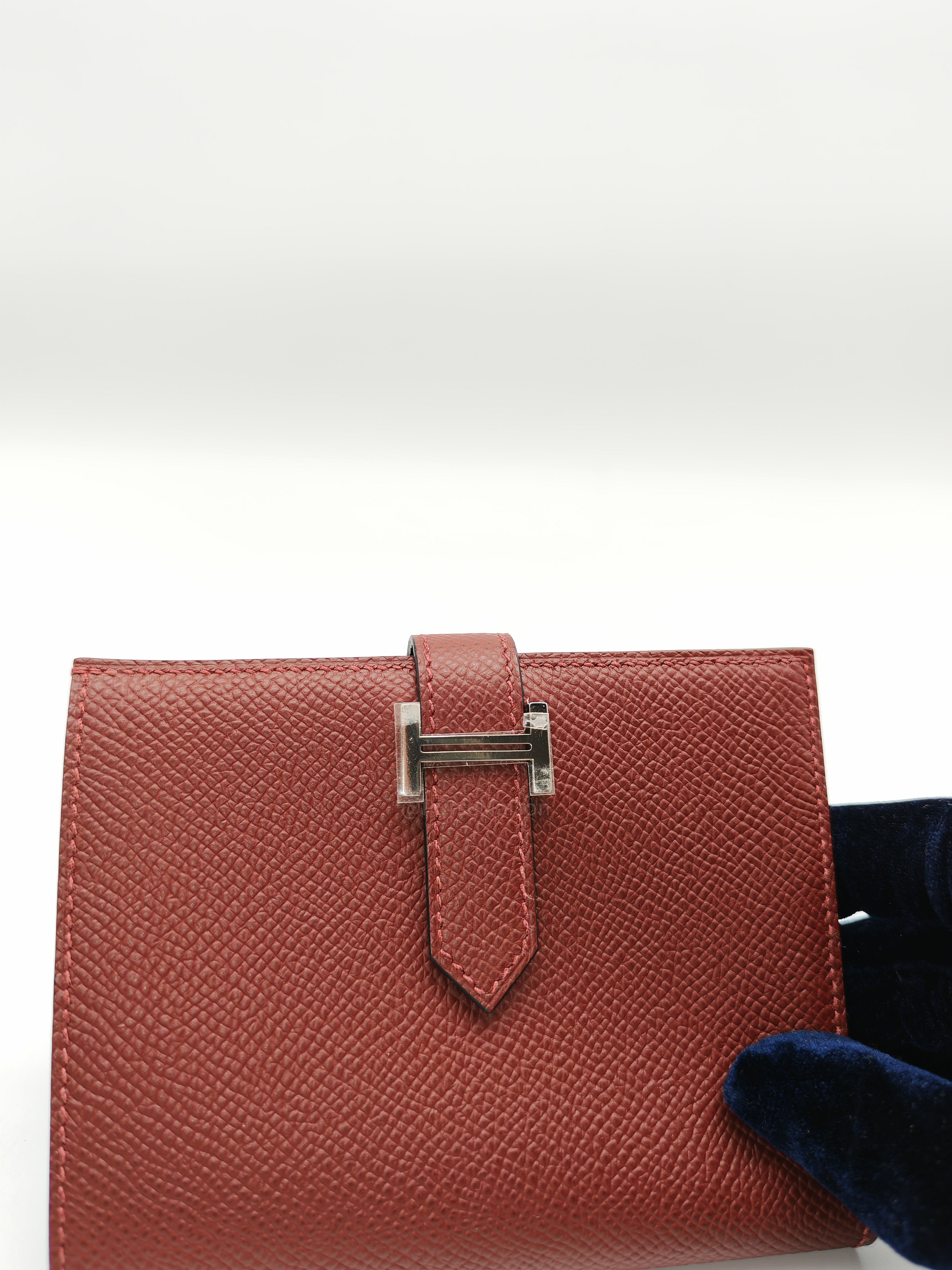 Hermes Bearn Compact Wallet in Rouge Epsom Leather and Palladium Hardware Stamp W (2024)