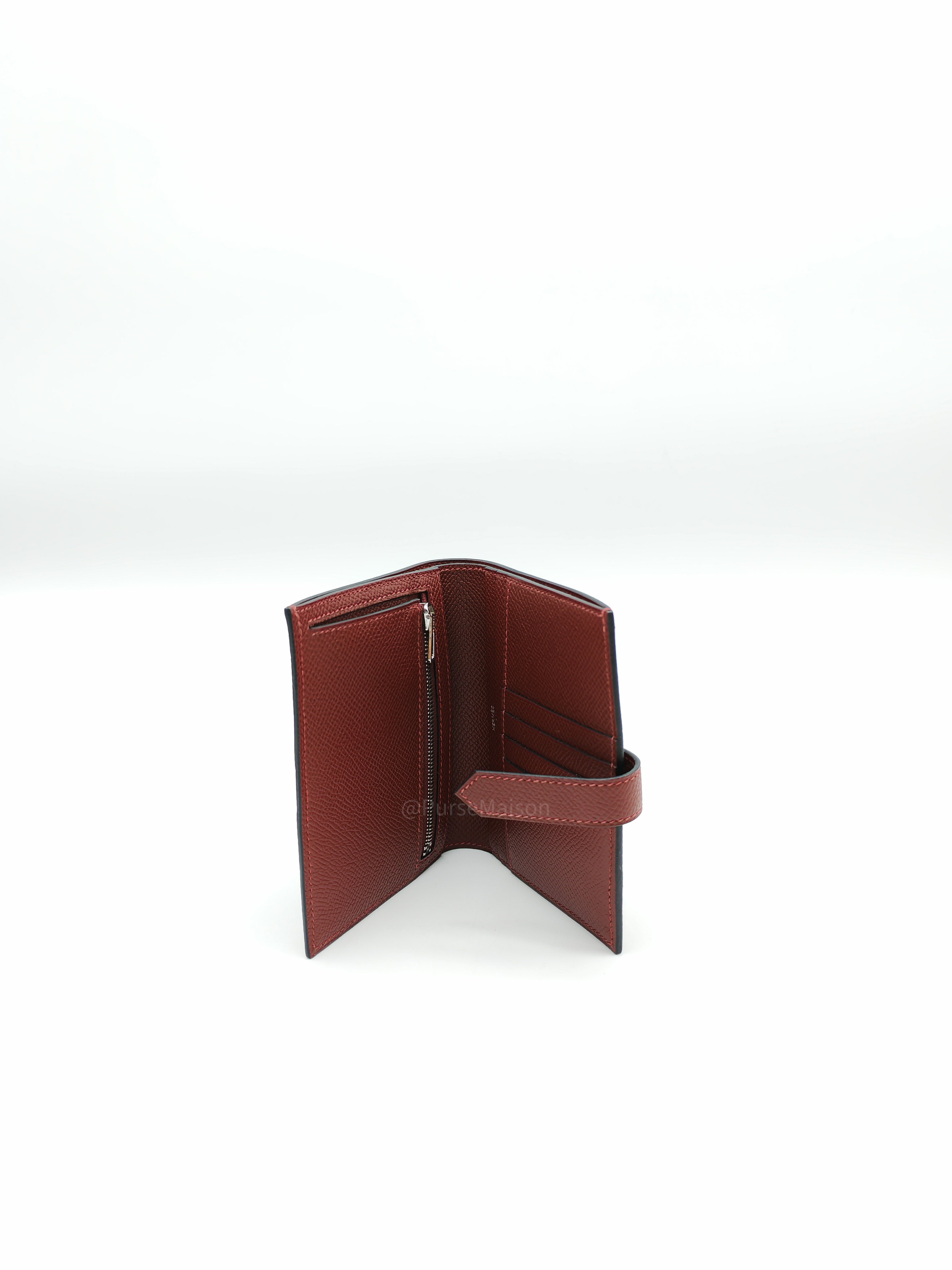 Hermes Bearn Compact Wallet in Rouge Epsom Leather and Palladium Hardware Stamp W (2024)