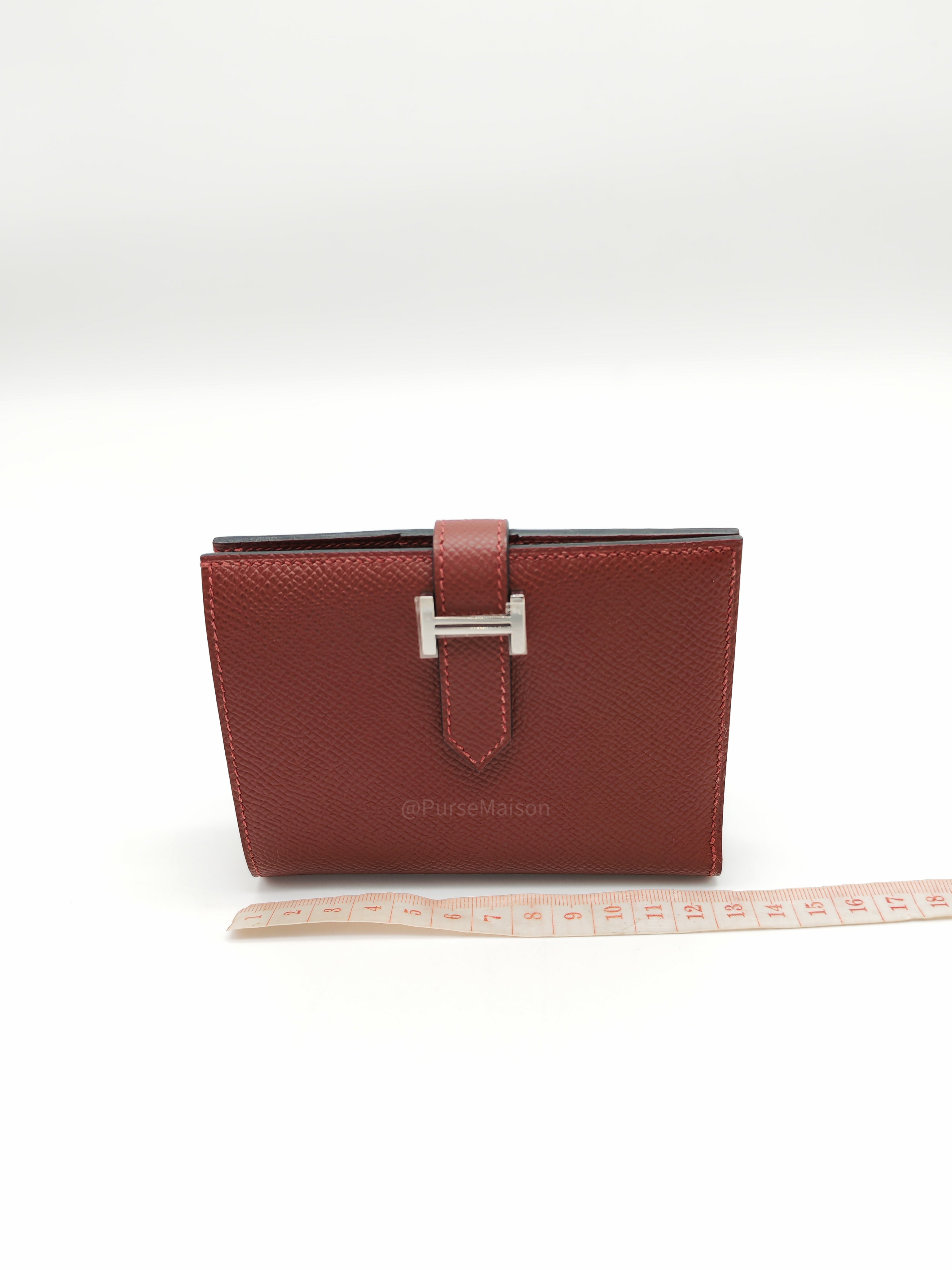 Hermes Bearn Compact Wallet in Rouge Epsom Leather and Palladium Hardware Stamp W (2024)