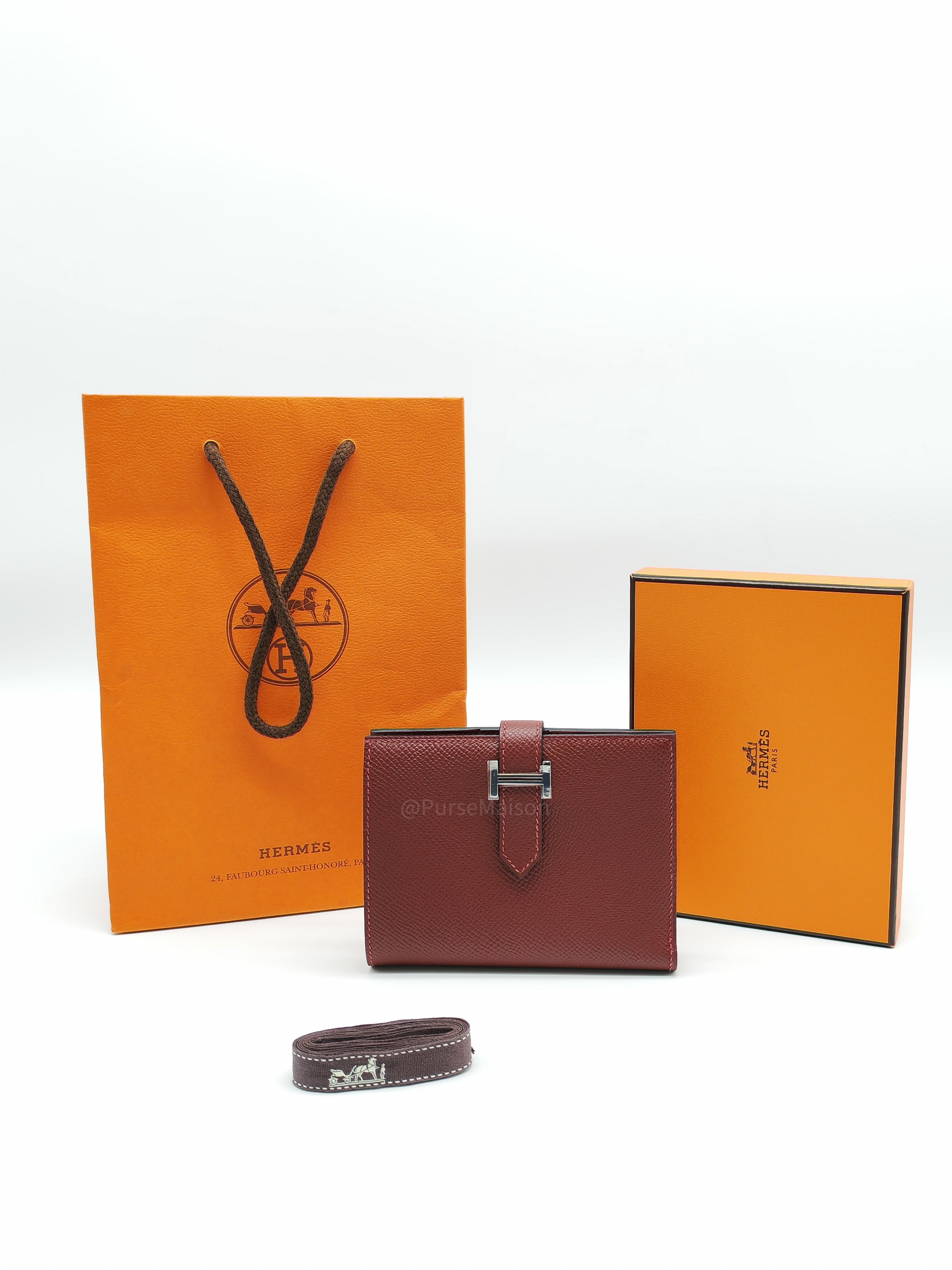 Hermes Bearn Compact Wallet in Rouge Epsom Leather and Palladium Hardware Stamp W (2024)