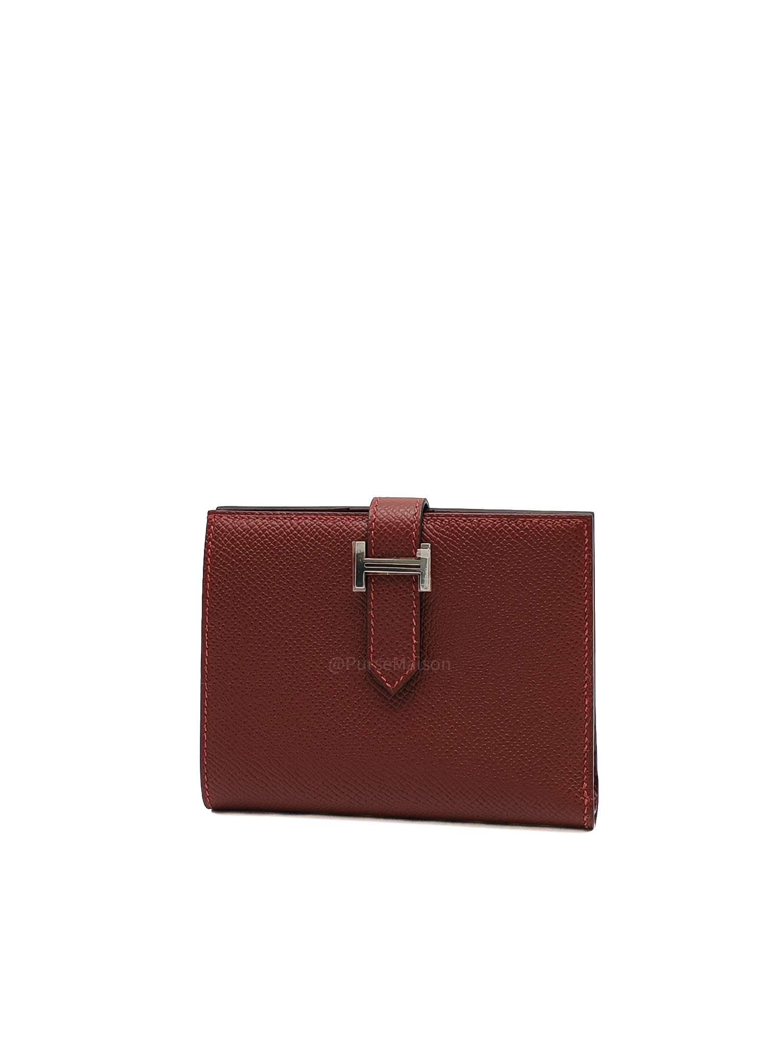 Hermes Bearn Compact Wallet in Rouge Epsom Leather and Palladium Hardware Stamp W (2024)