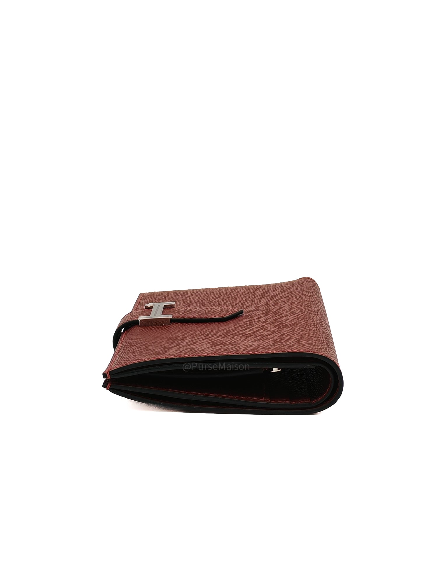 Hermes Bearn Compact Wallet in Rouge Epsom Leather and Palladium Hardware Stamp W (2024)