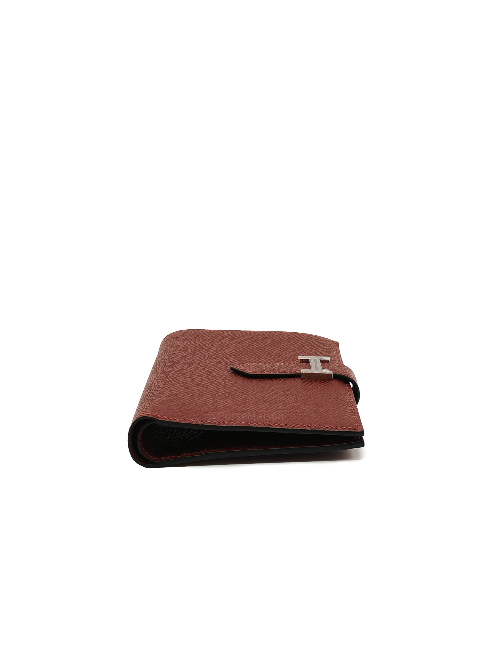Hermes Bearn Compact Wallet in Rouge Epsom Leather and Palladium Hardware Stamp W (2024)