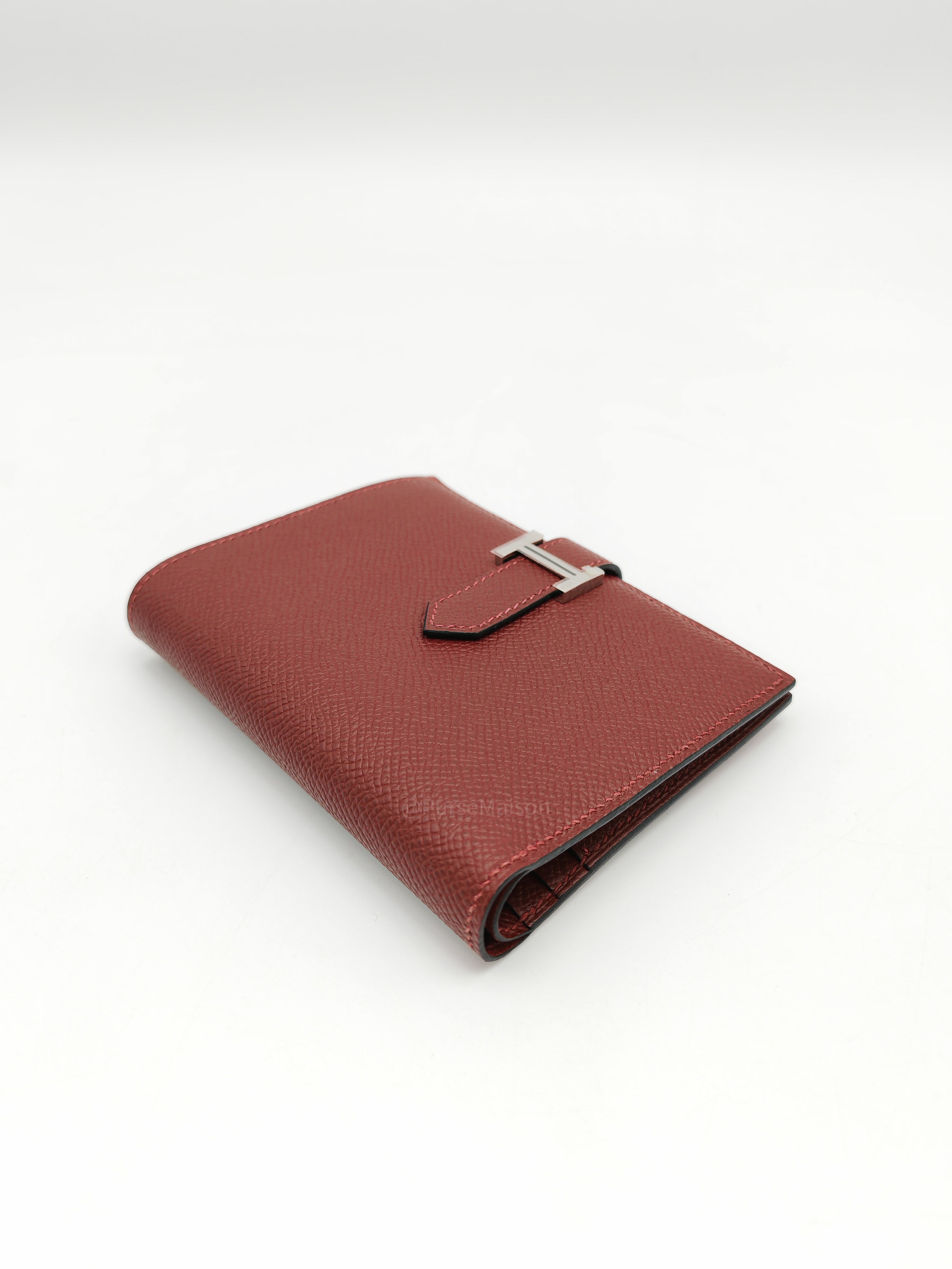 Hermes Bearn Compact Wallet in Rouge Epsom Leather and Palladium Hardware Stamp W (2024)