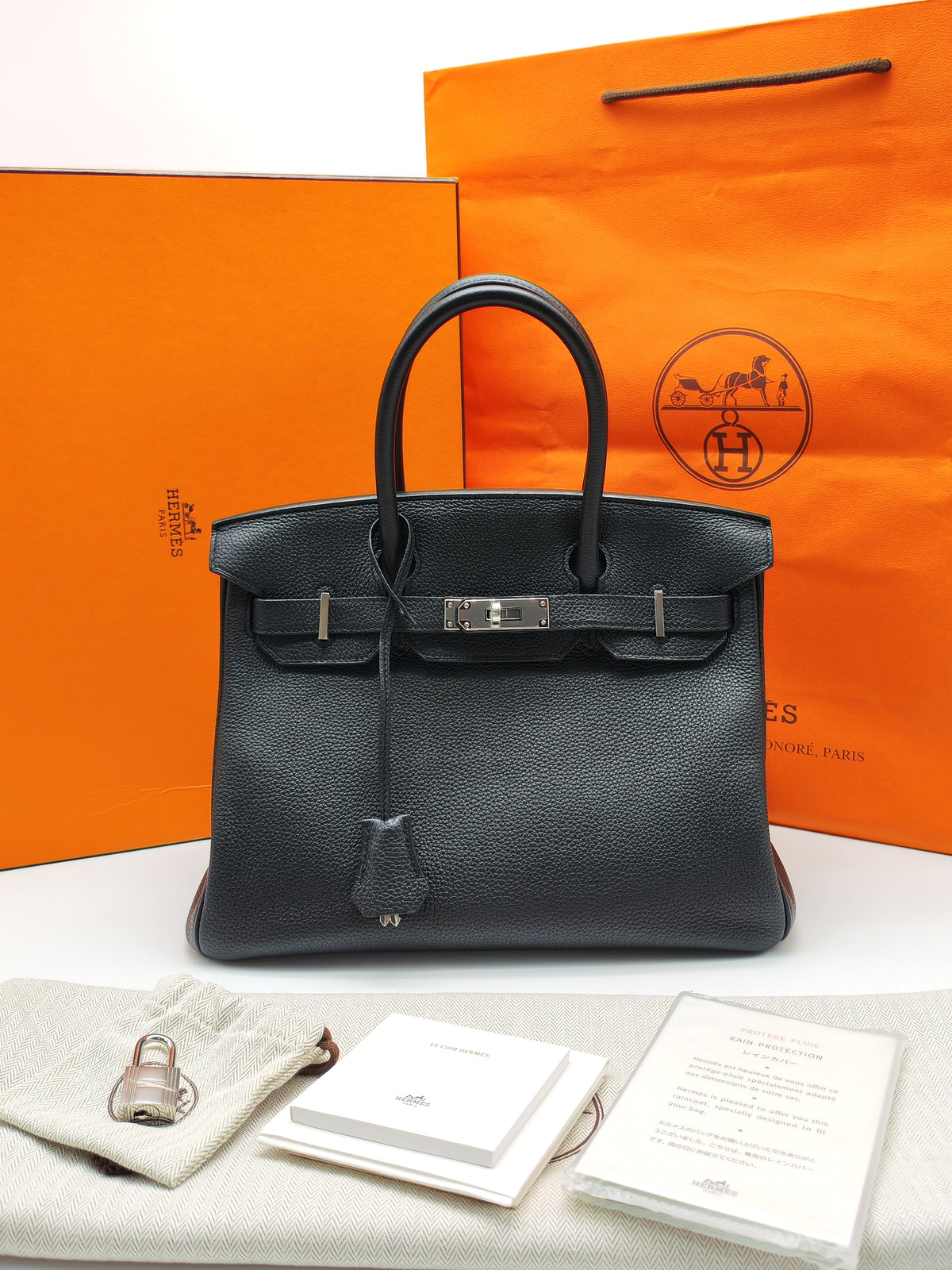Hermes Birkin 30 Retourne in Black Togo Leather Palladium Hardware Stamp A (2017)
