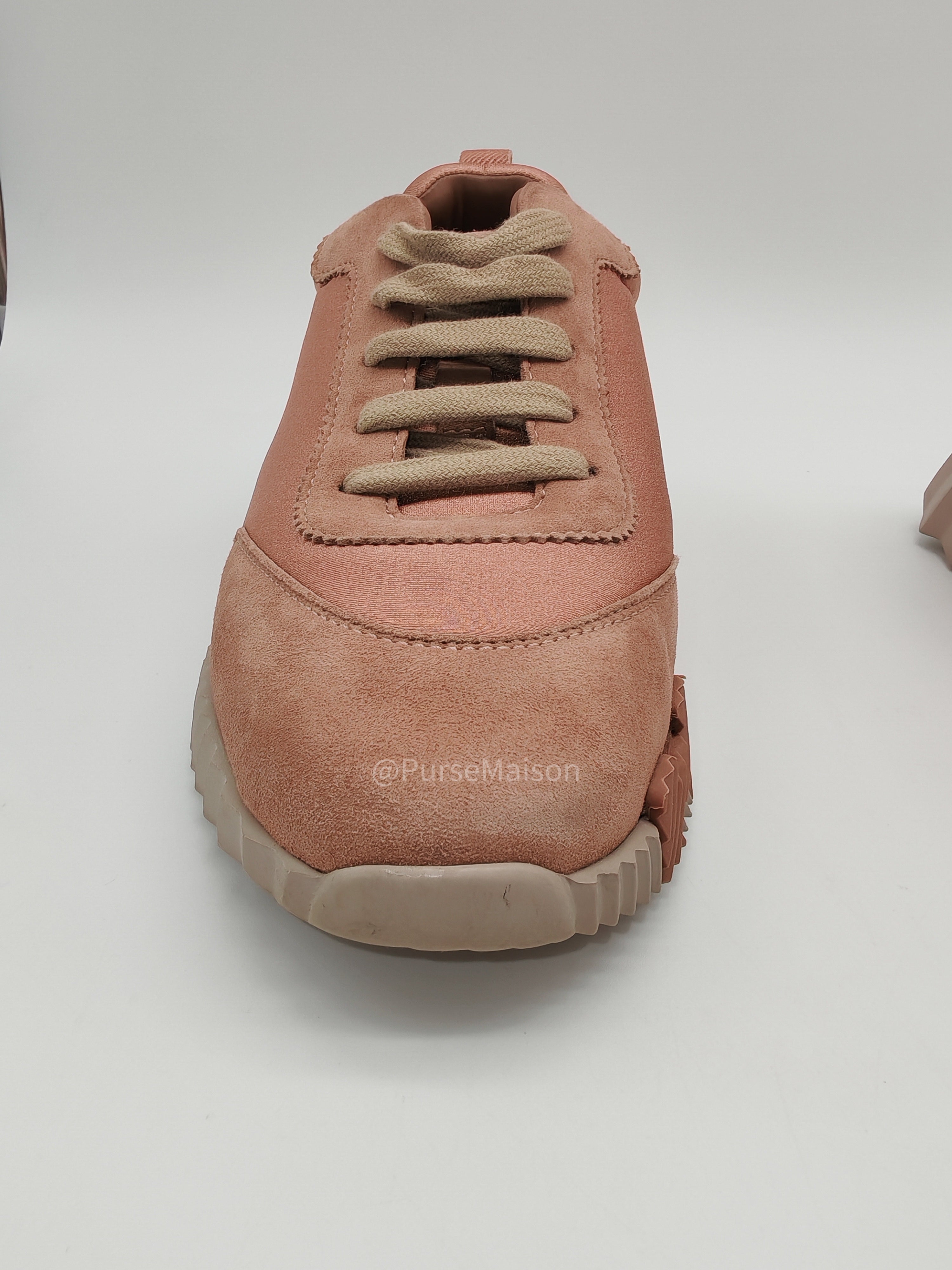 Hermes Rose Bouncing Sneakers in Pink Suede Size 37 EU (23.8cm)