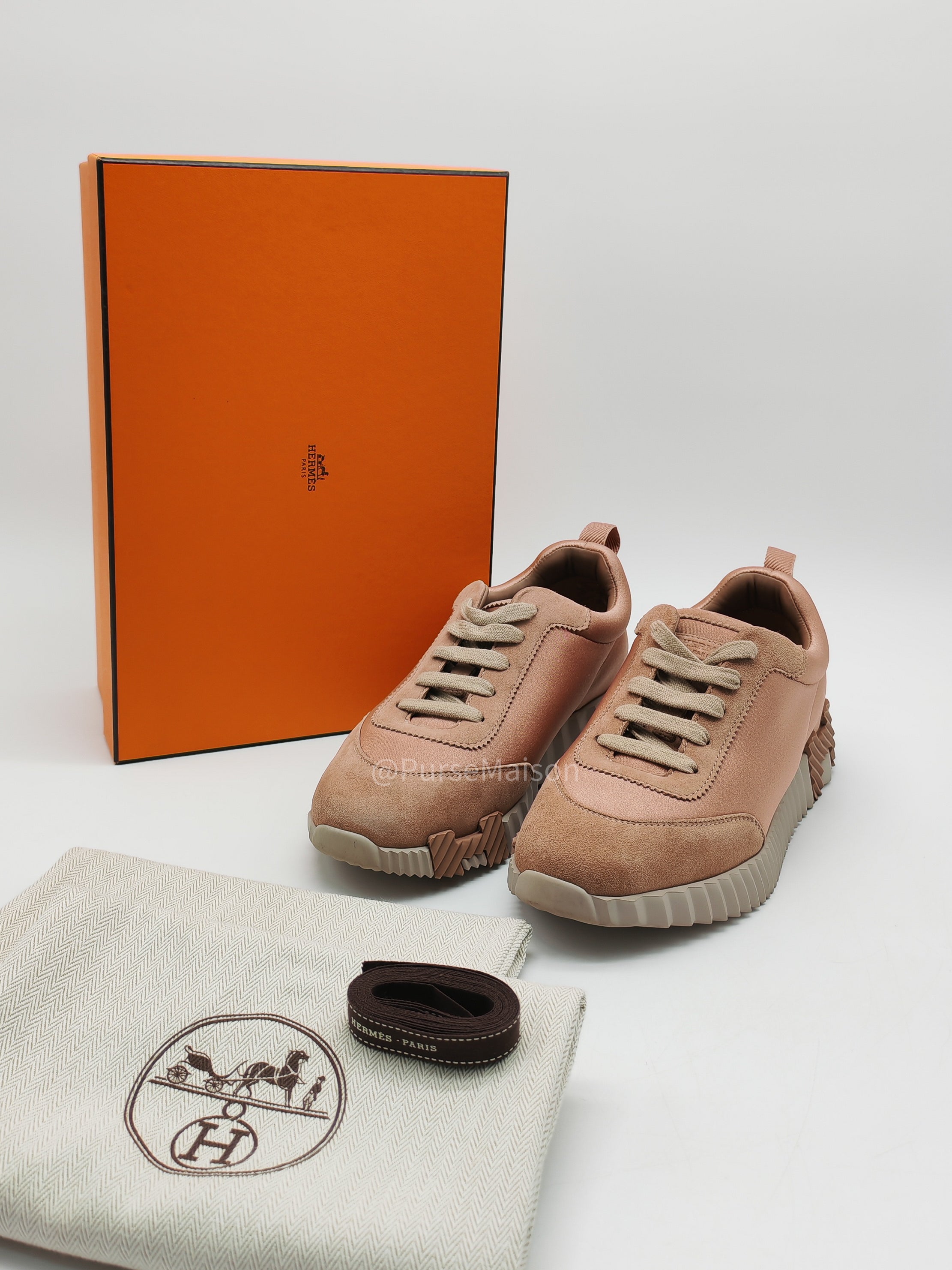 Hermes Rose Bouncing Sneakers in Pink Suede Size 37 EU (23.8cm)