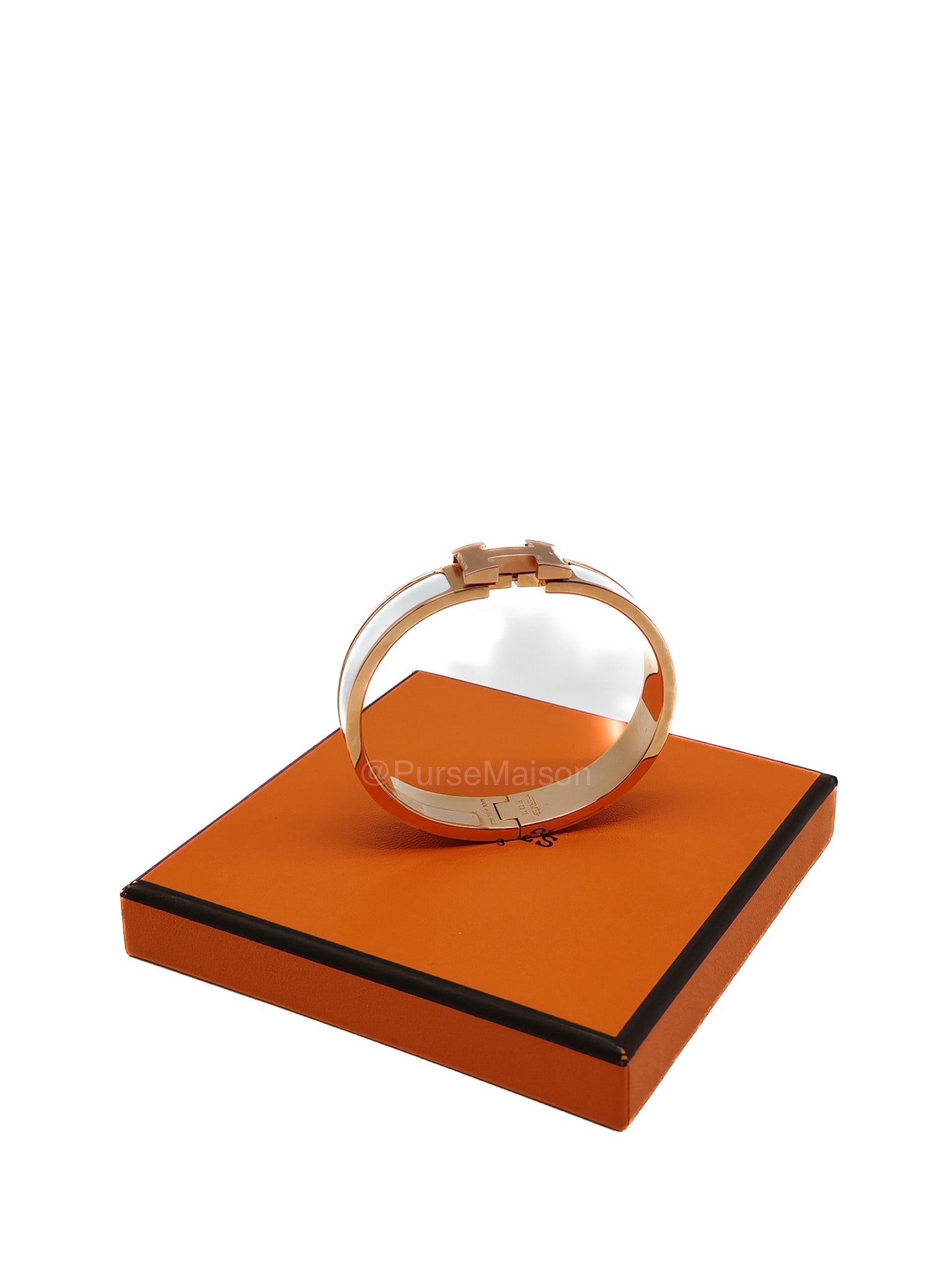 Hermes Clic H PM White Enamel Rosegold Hardware Bracelet
