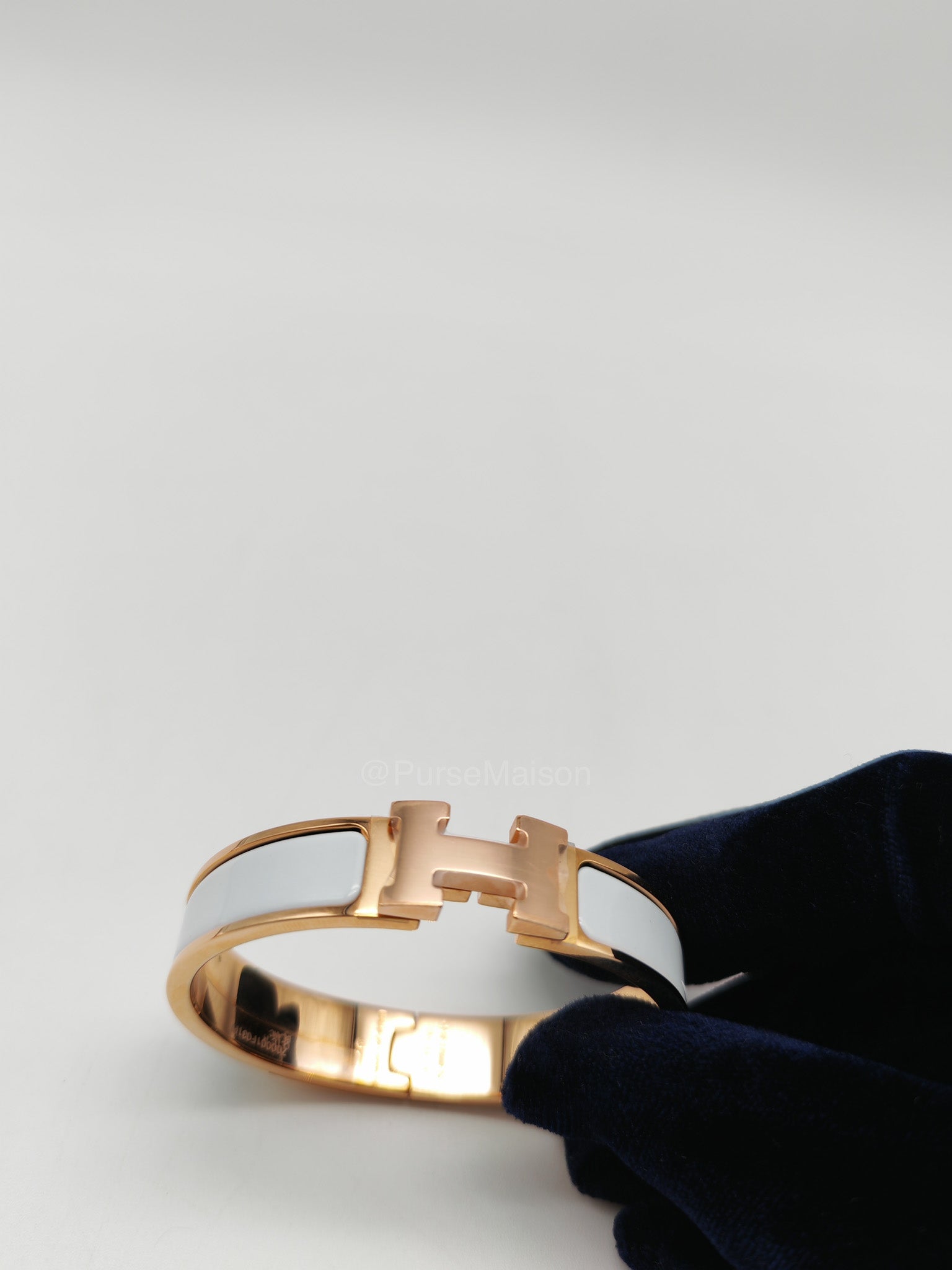 Hermes Clic H PM White Enamel Rosegold Hardware Bracelet