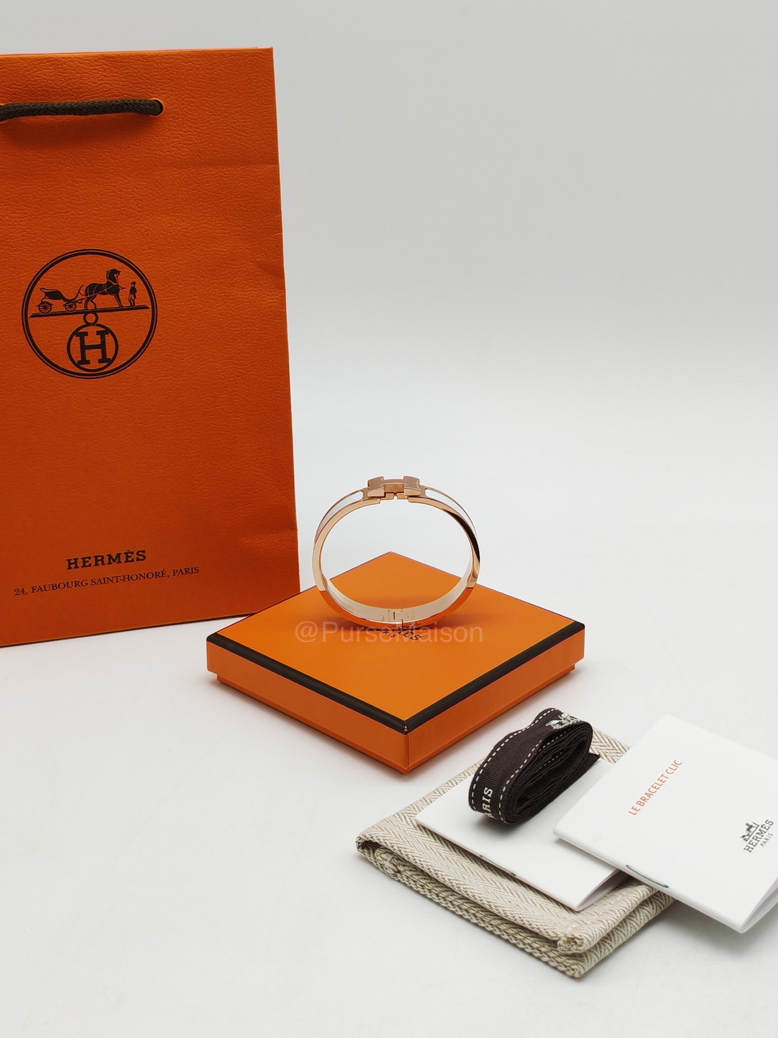 Hermes Clic H PM White Enamel Rosegold Hardware Bracelet