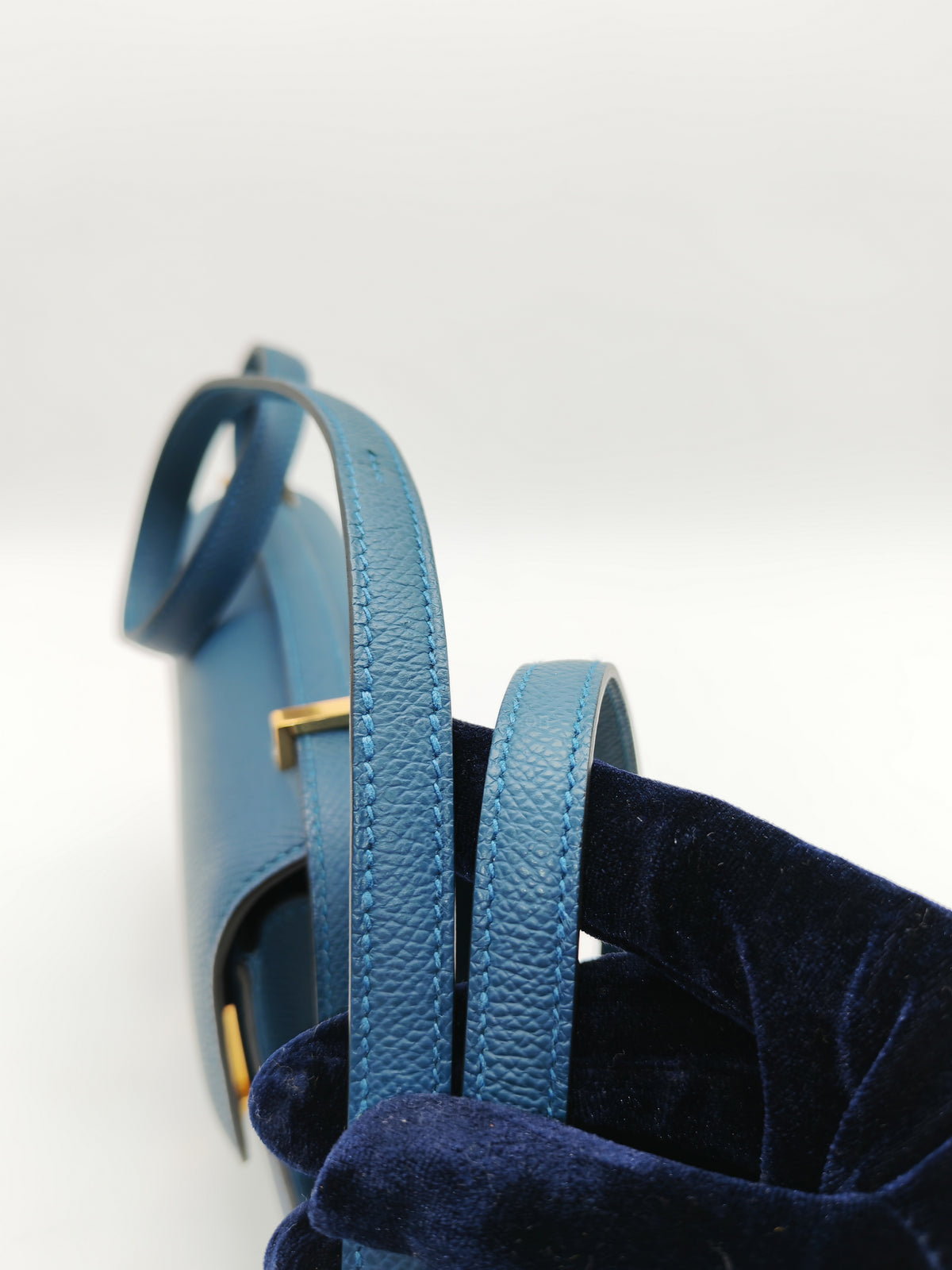 Hermes Constance 18 Mini in Bleu Thalassa Epsom Leather Gold Hardware Stamp W (2024)
