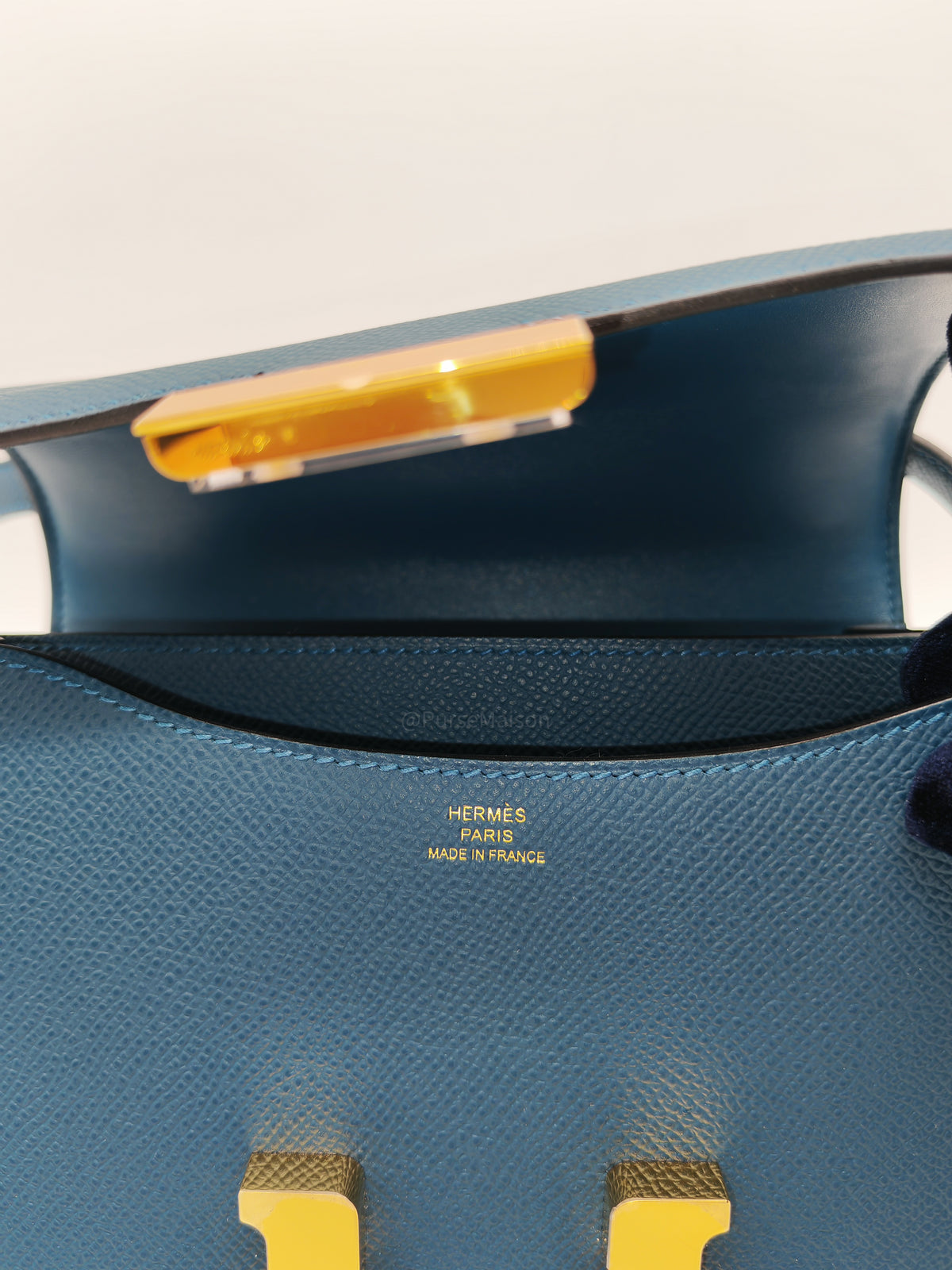 Hermes Constance 18 Mini in Bleu Thalassa Epsom Leather Gold Hardware Stamp W (2024)