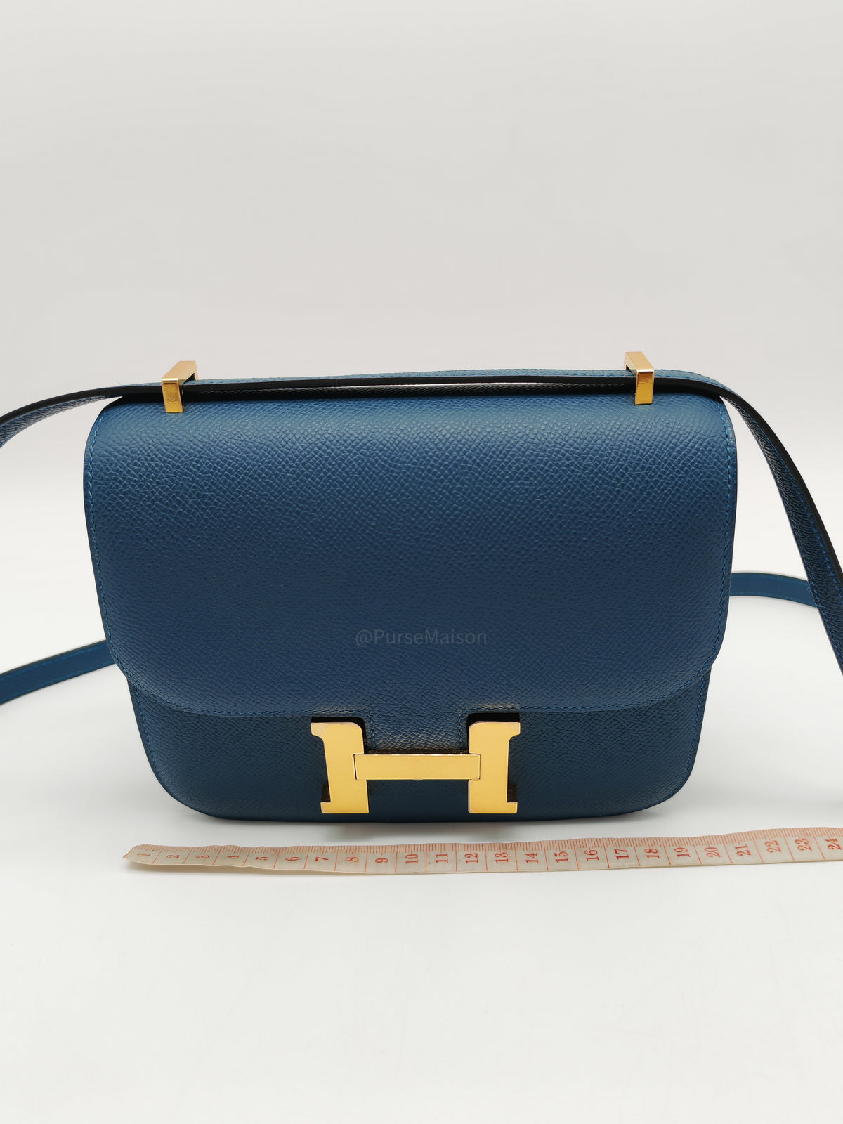 Hermes Constance 18 Mini in Bleu Thalassa Epsom Leather Gold Hardware Stamp W (2024)