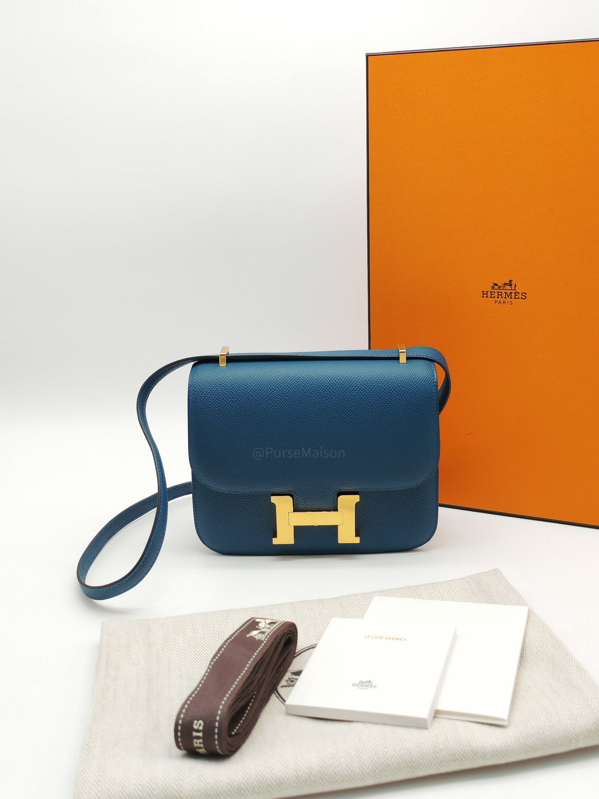 Hermes Constance 18 Mini in Bleu Thalassa Epsom Leather Gold Hardware Stamp W (2024)
