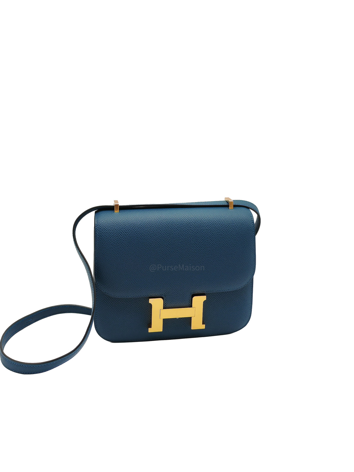 Hermes Constance 18 Mini in Bleu Thalassa Epsom Leather Gold Hardware Stamp W (2024)