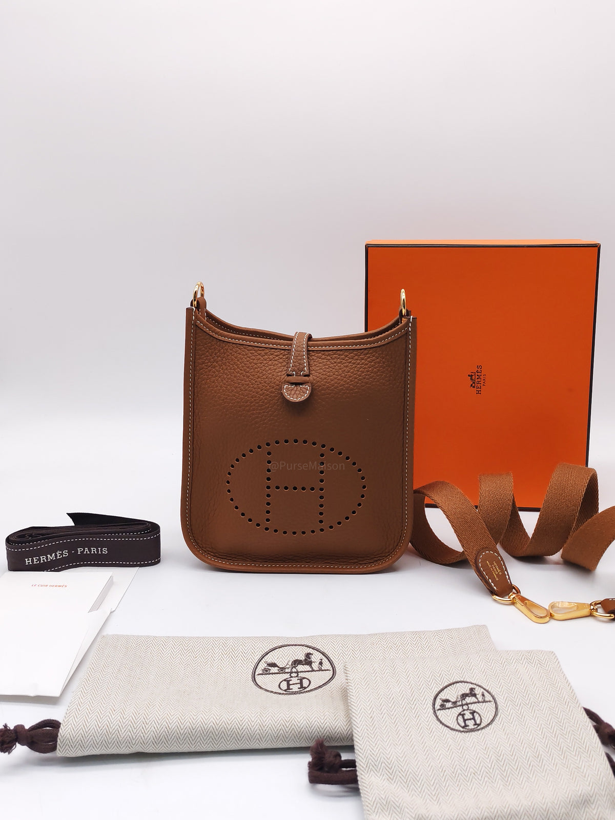 Hermes Evelyne TPM in Gold Taurillon Clemence Leather and Gold Hardware Stamp G (2026)