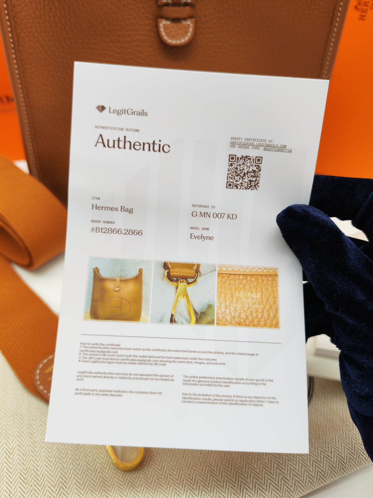 Hermes Evelyne 23 in Gold Taurillon Clemence Leather Gold Hardware Stamp G(2026)