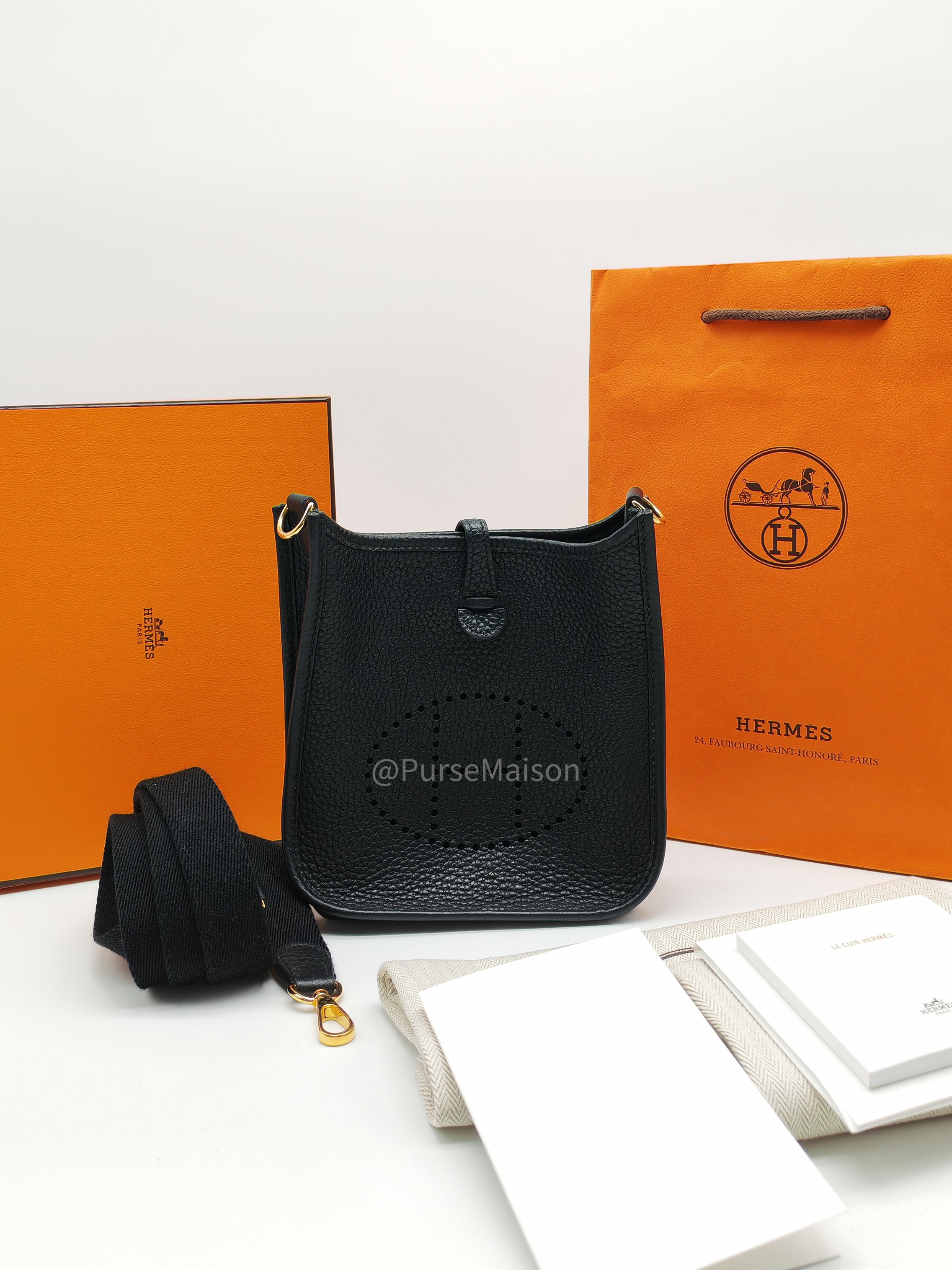 Hermes Evelyne 16 TPM Black in Clemence Leather and Gold Hardware Stamp Y(2020)
