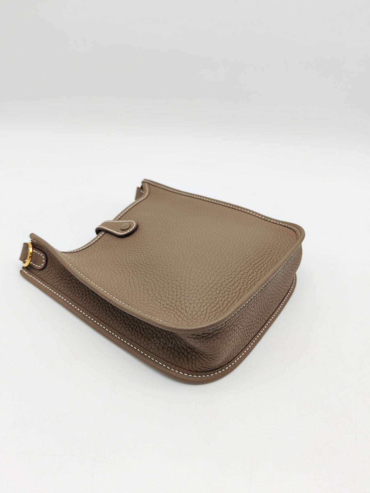 Hermes Mini Evelyne TPM in Etoupe Clemence Leather with Navy Blue Strap Palladium Hardware Stamp K(2025)