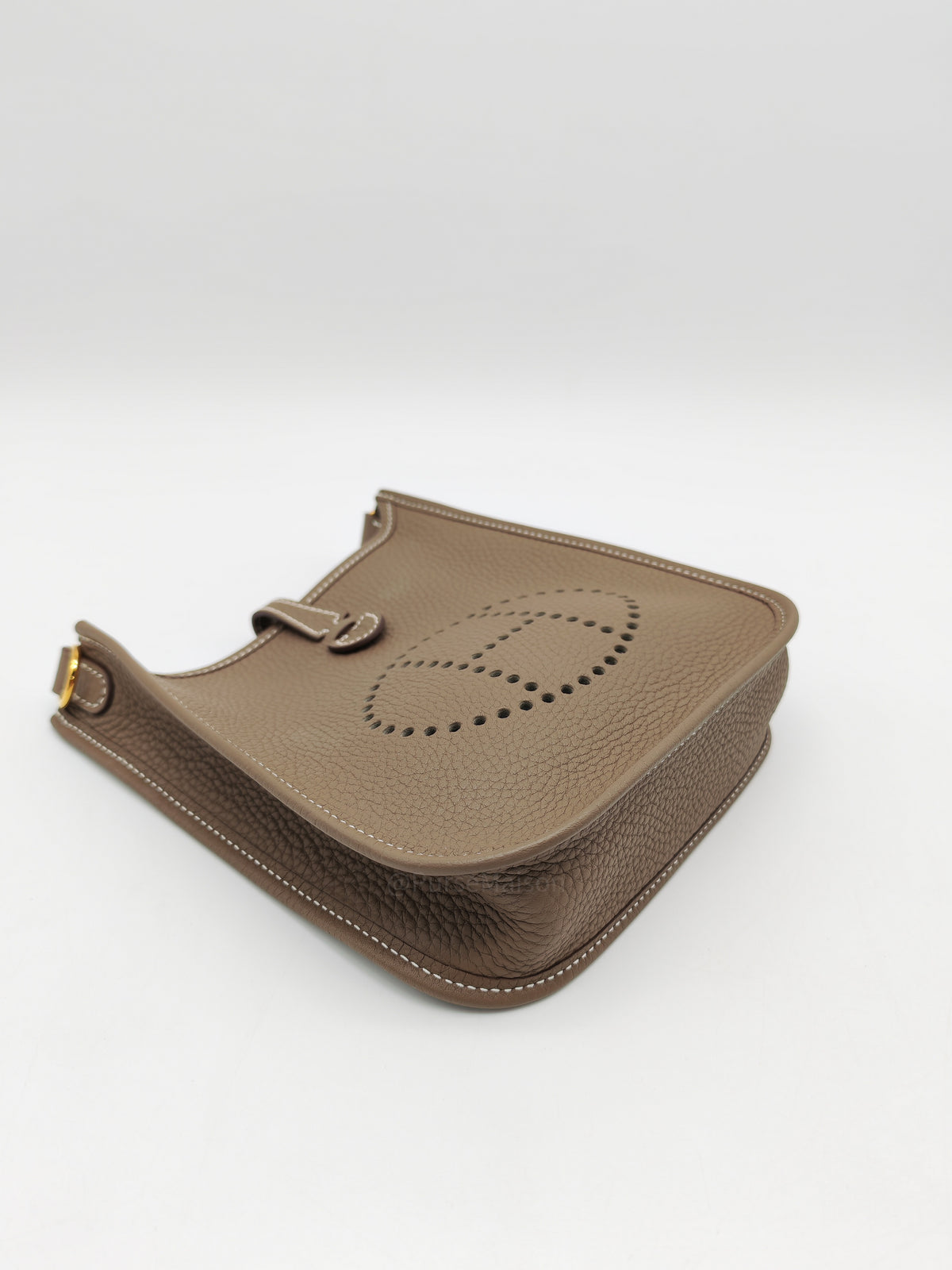 Hermes Mini Evelyne TPM in Etoupe Clemence Leather with Navy Blue Strap Palladium Hardware Stamp K(2025)
