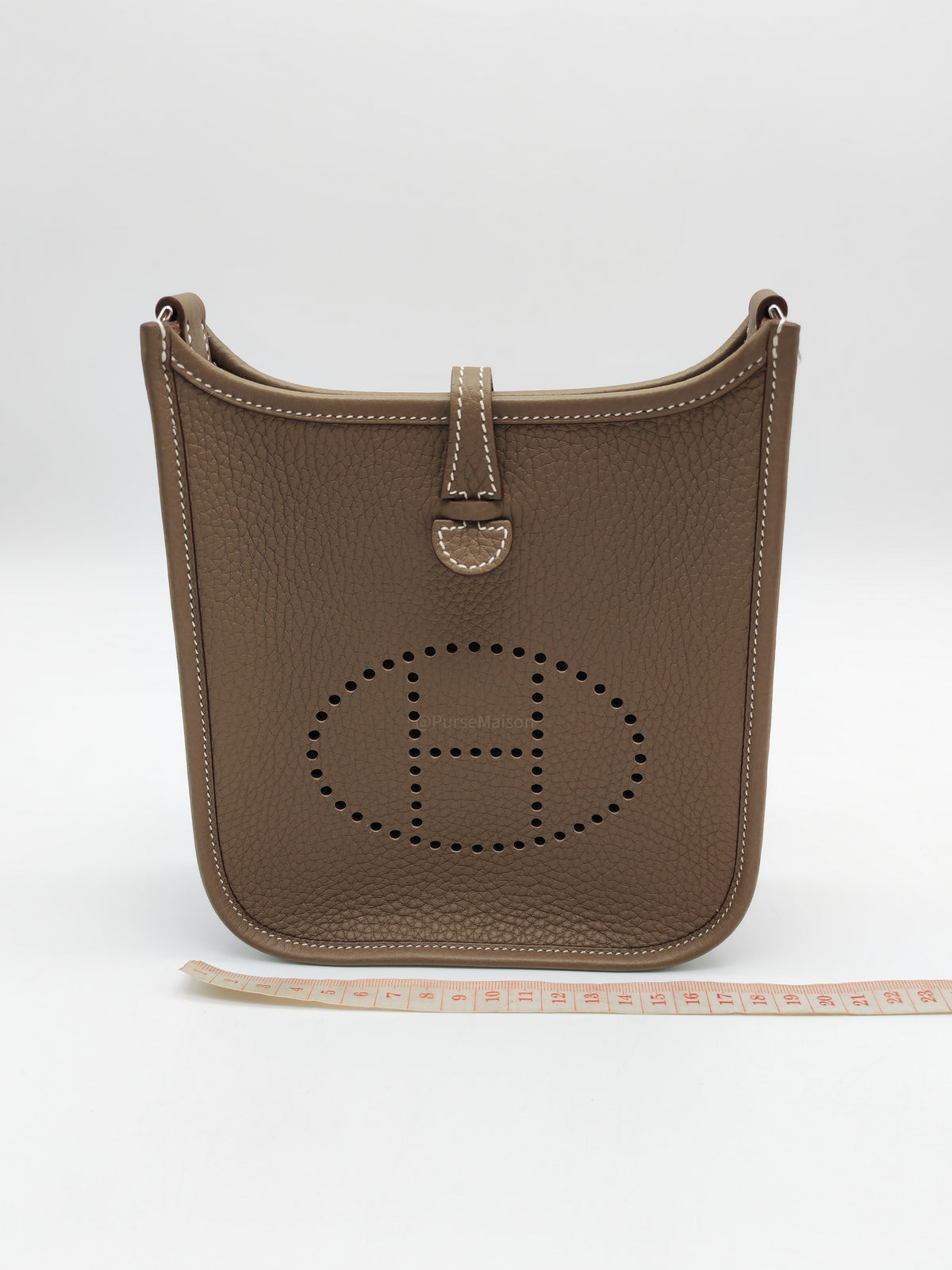 Hermes Evelyne TPM in Etoupe Taurillon Clemence Leather and Palladium Hardware Stamp G (2026)