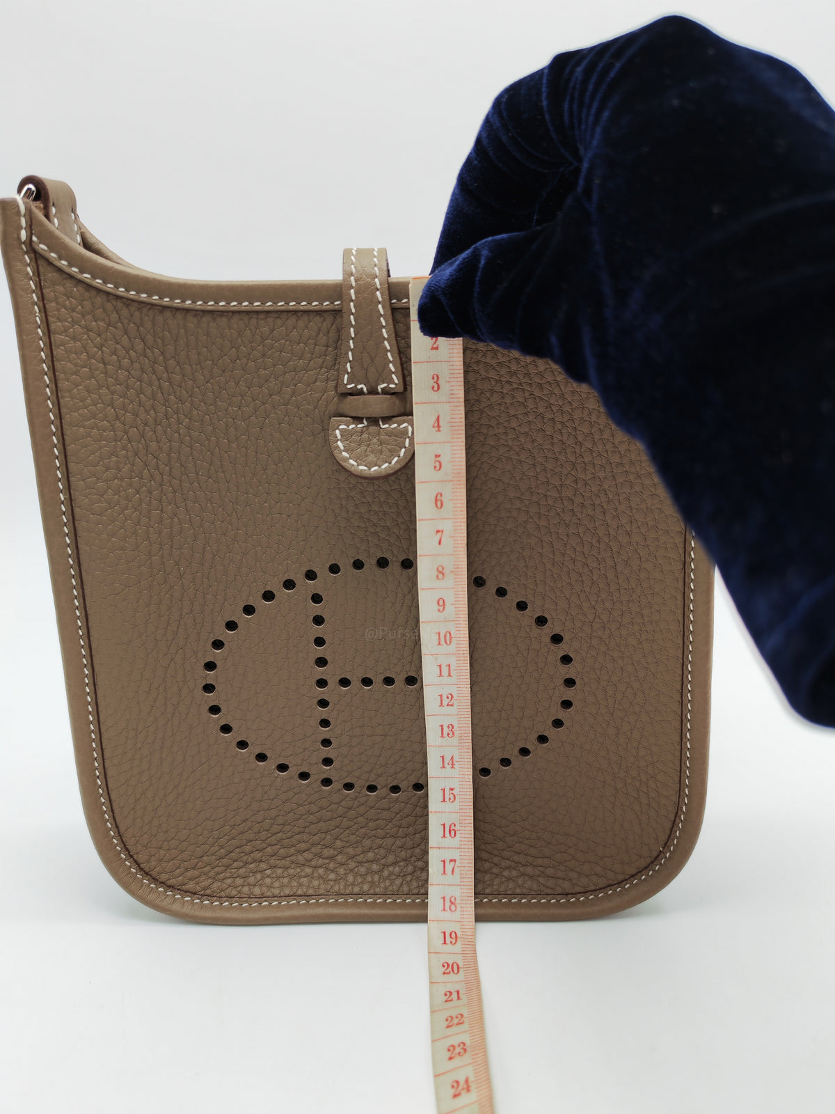 Hermes Evelyne TPM in Etoupe Taurillon Clemence Leather and Palladium Hardware Stamp G (2026)