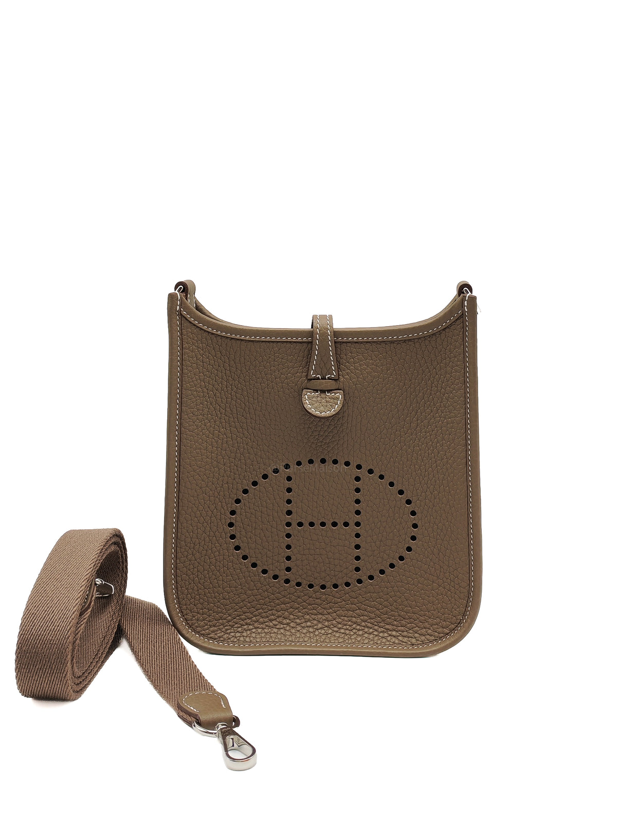Hermes Evelyne TPM in Etoupe Taurillon Clemence Leather and Palladium Hardware Stamp G (2026)