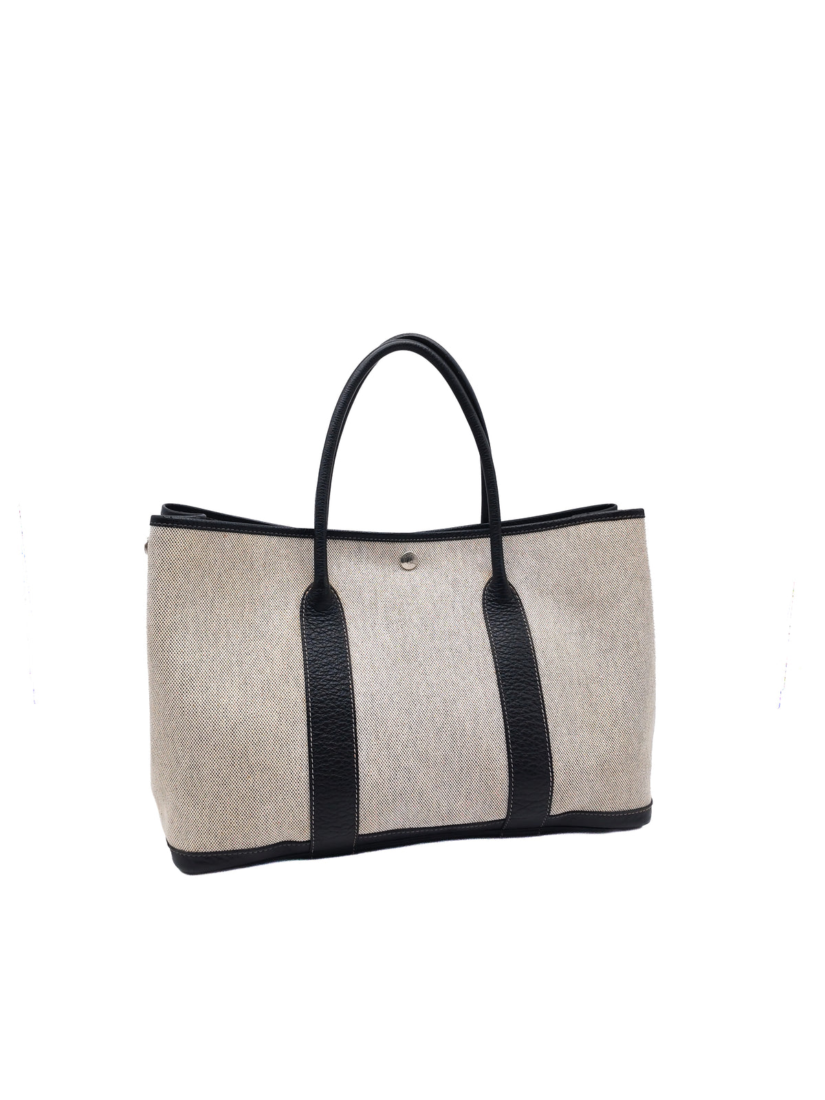 Hermes Garden Party Tote 36 in Ecru/Black Natural Toile Canvas and Palladium Hardware Stamp Square H (2004)