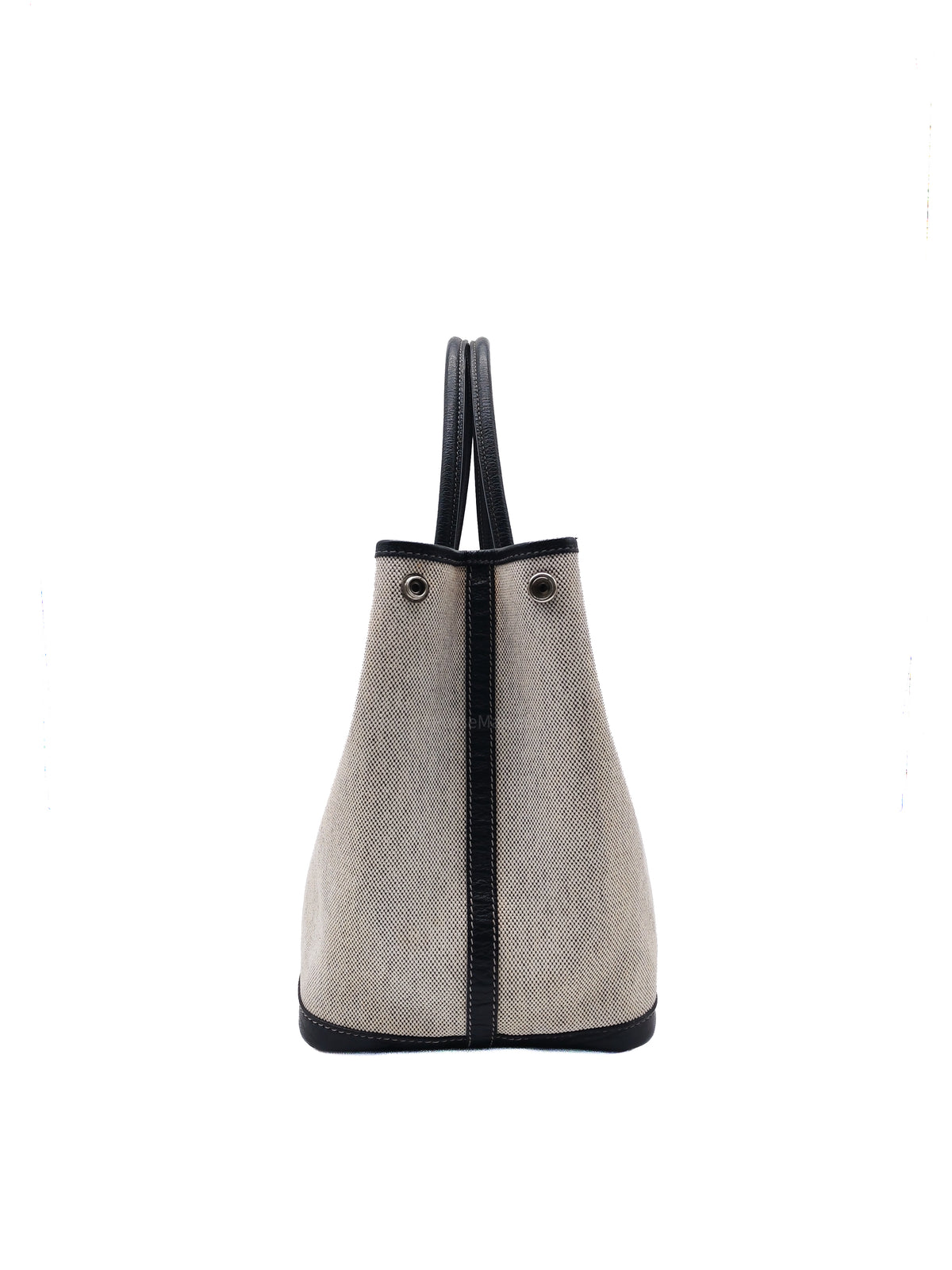 Hermes Garden Party Tote 36 in Ecru/Black Natural Toile Canvas and Palladium Hardware Stamp Square H (2004)