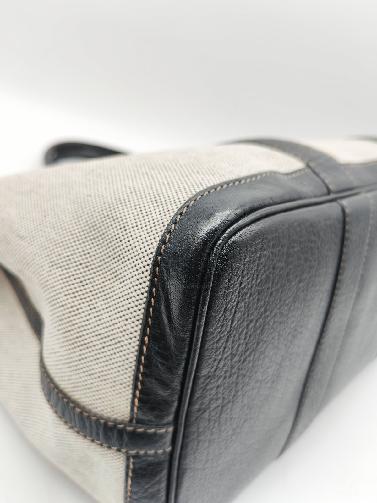 Hermes Garden Party Tote 36 in Ecru/Black Natural Toile Canvas and Palladium Hardware Stamp Square H (2004)